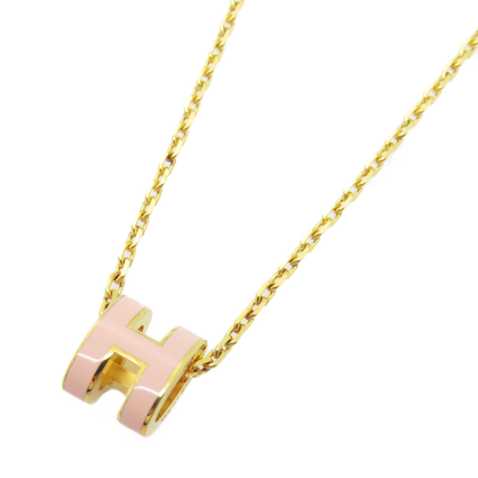HERMES 金屬Mini Pop H Necklace項鍊粉紅色/金色