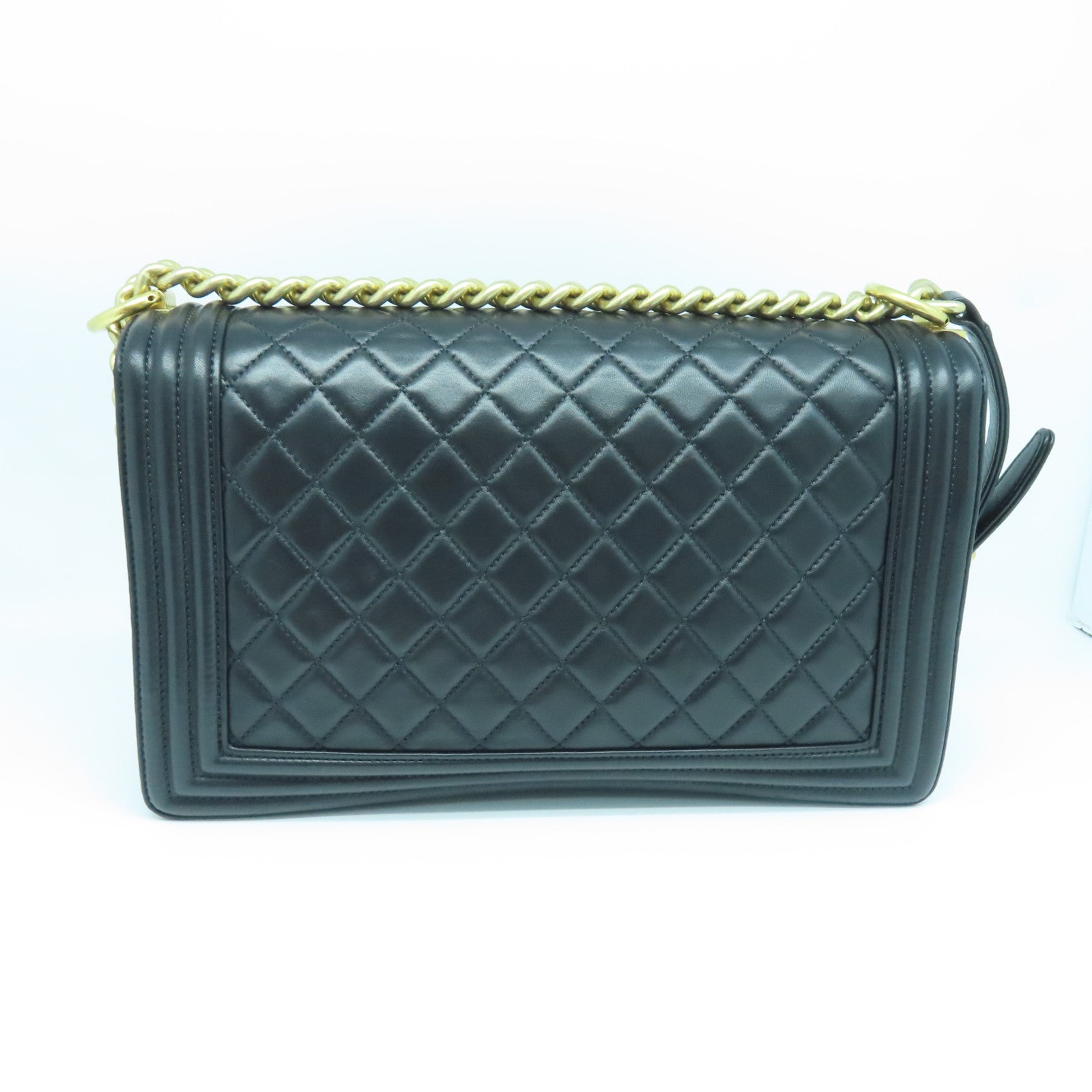 CHANEL rhombic sheepskin leather Boy gold buckle shoulder bag black
