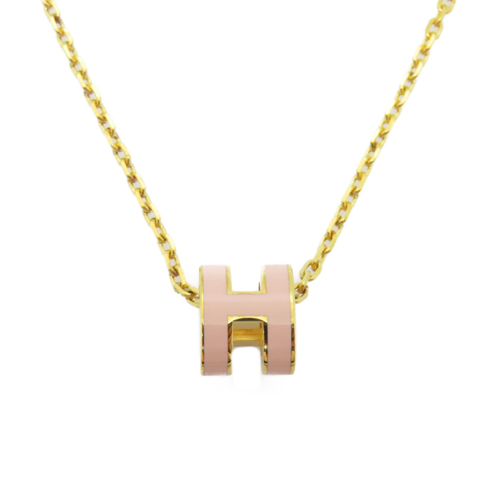 HERMES 金屬Mini Pop H Necklace項鍊粉紅色/金色