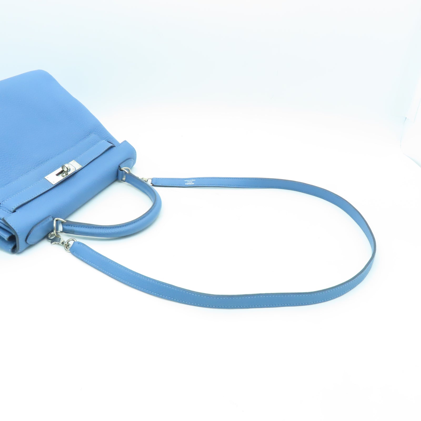 HERMES 【激減優惠】Togo皮革Kelly 28銀扣手挽肩背兩用袋藍色