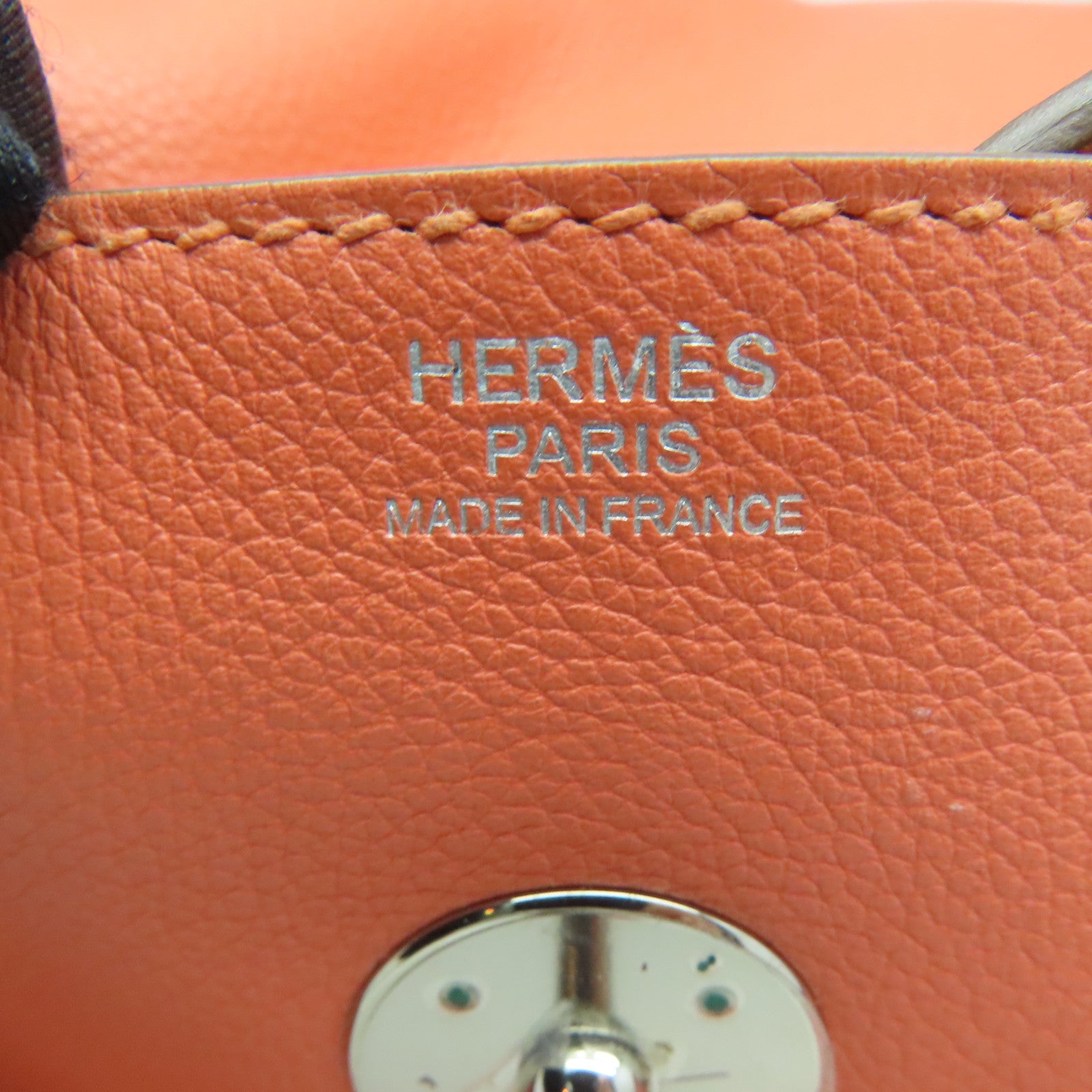 HERMES Evercolor皮革Lindy 34银扣手挽肩背两用袋橙色