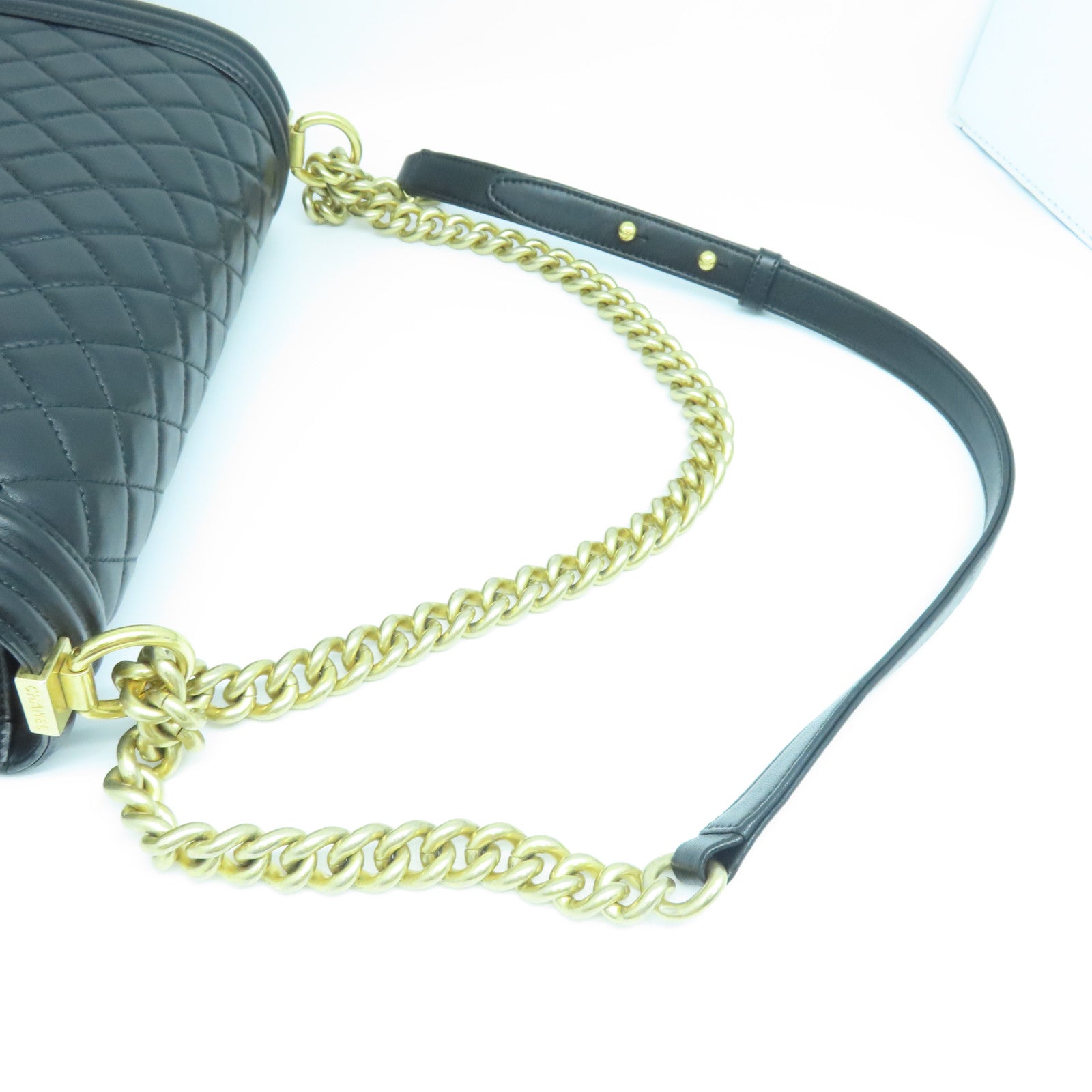 CHANEL rhombic sheepskin leather Boy gold buckle shoulder bag black