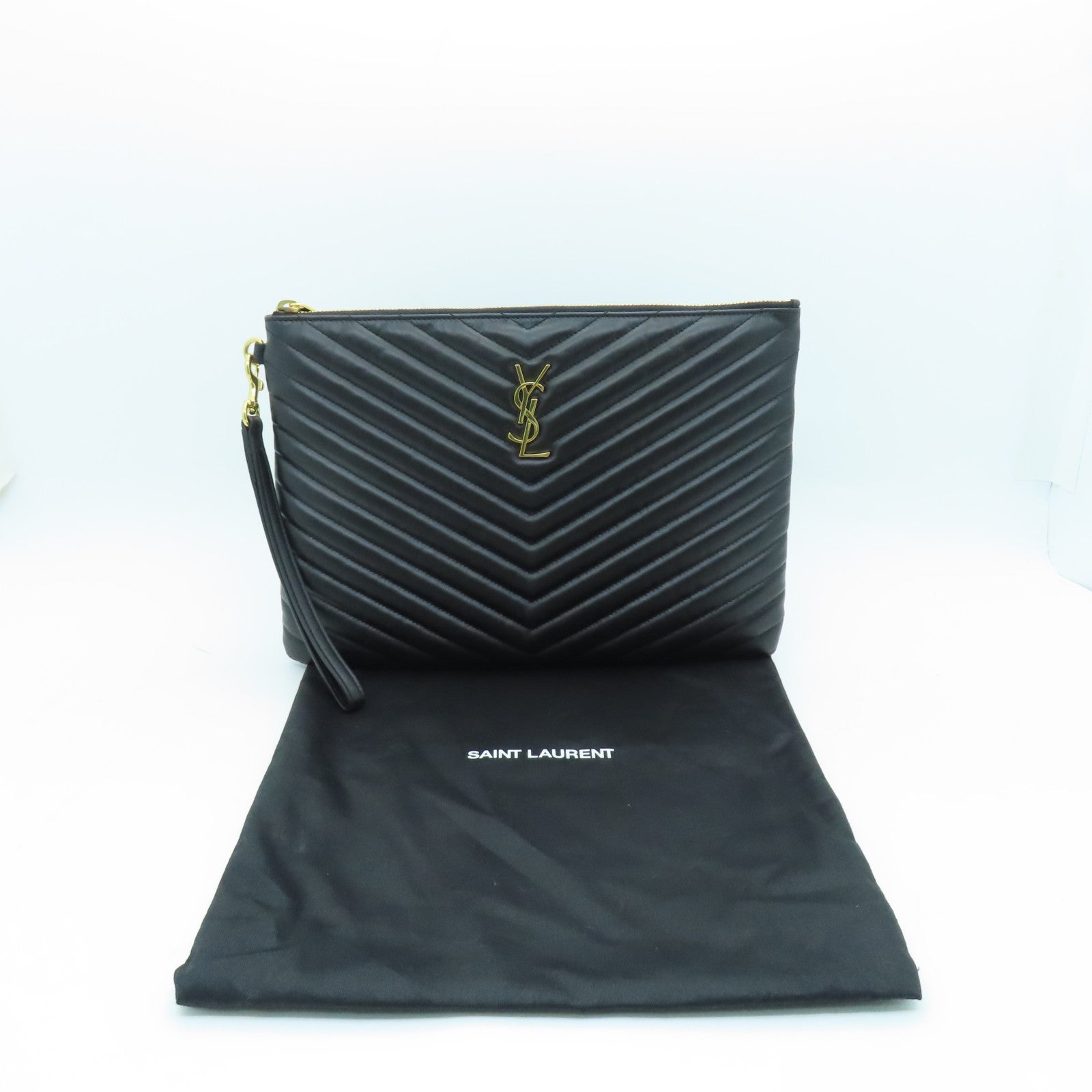 SAINT LAURENT 牛皮皮革Clutch Bag金扣手拿包黑色
