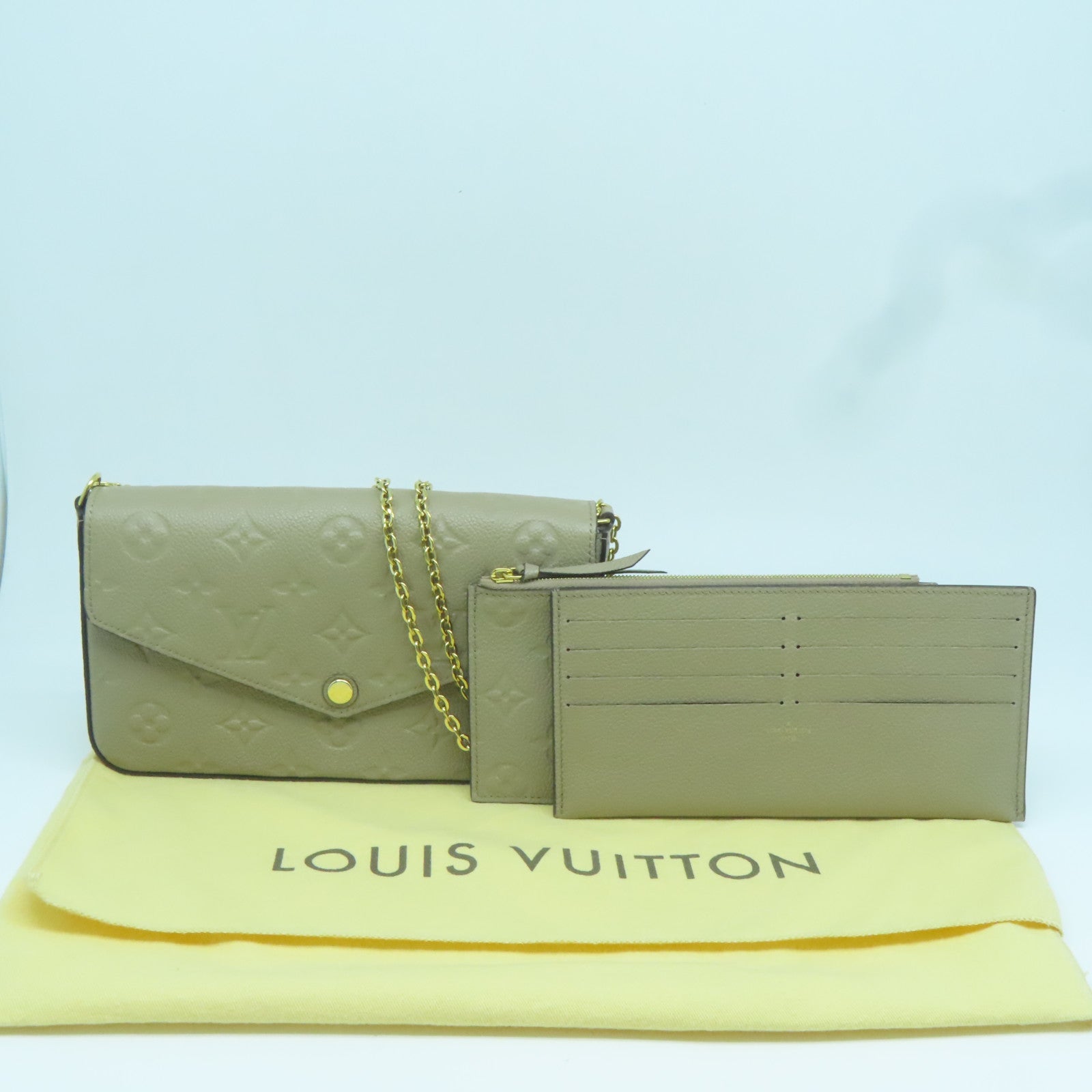 LOUIS VUITTON Monogram Empreinte Felicie Pochette金扣鏈帶肩背袋啡色