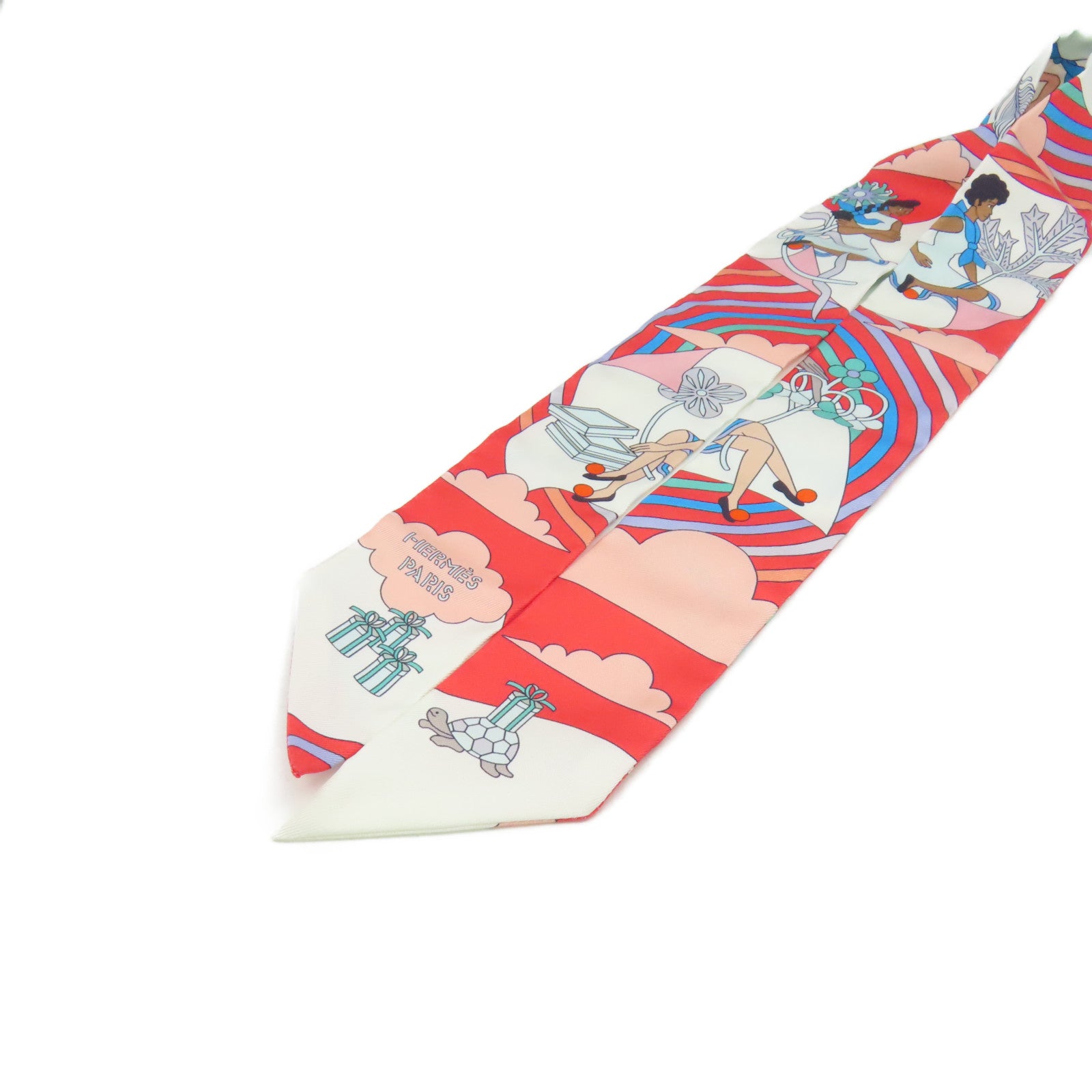 HERMES 絲質Twilly Scarf絲巾桃紅色/淺藍色/彩色