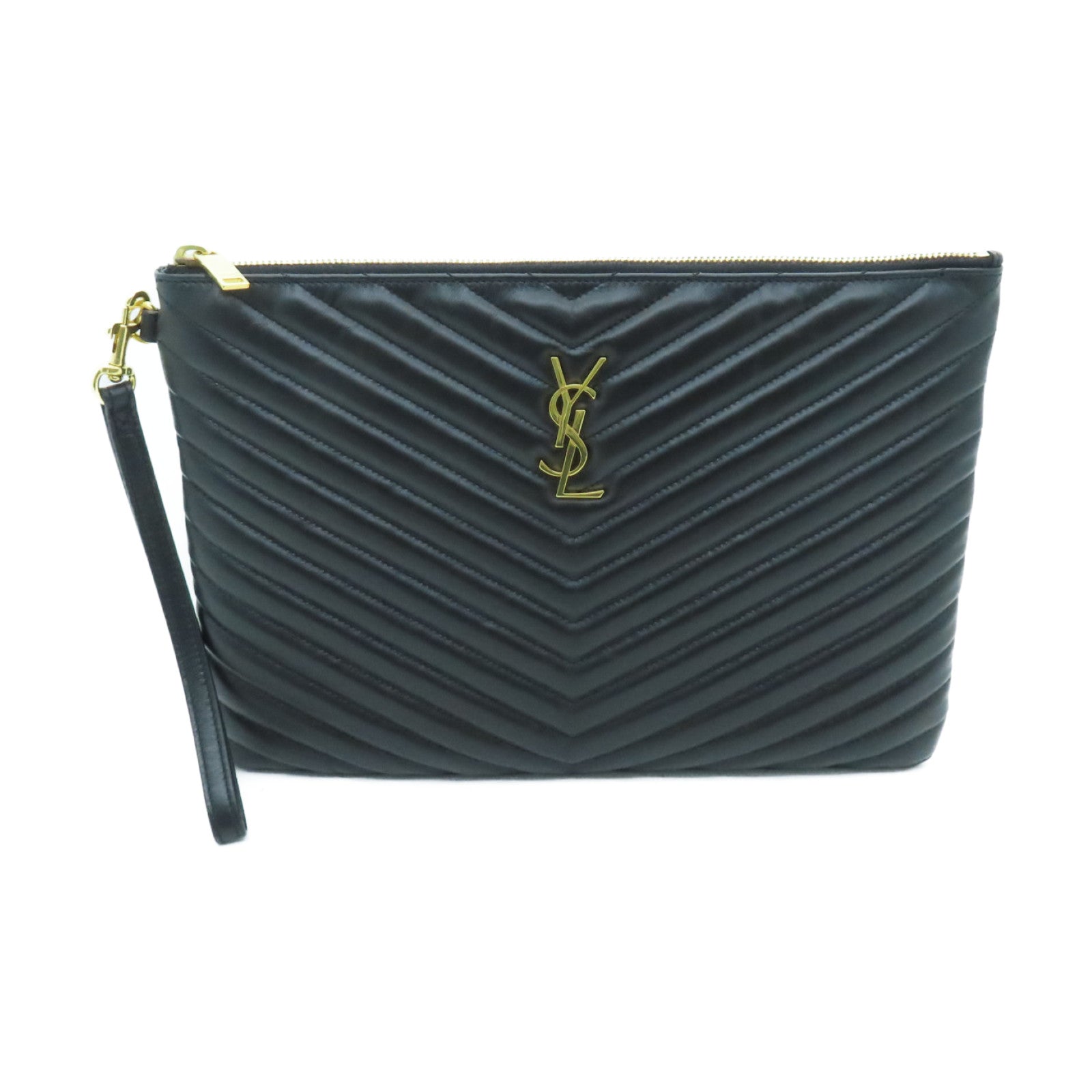 SAINT LAURENT 牛皮皮革Clutch Bag金扣手拿包黑色