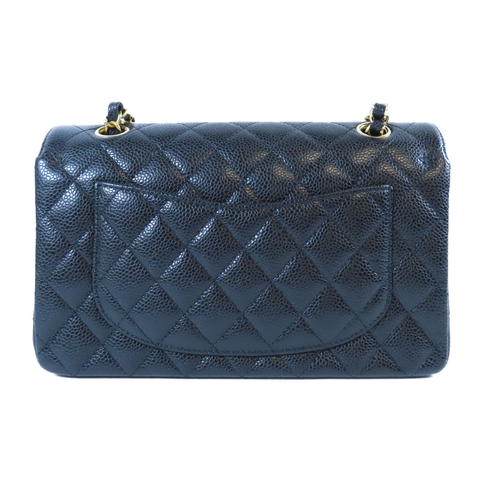 CHANEL 菱格Caviar皮革Classic 23cm金扣鏈帶肩背袋黑色