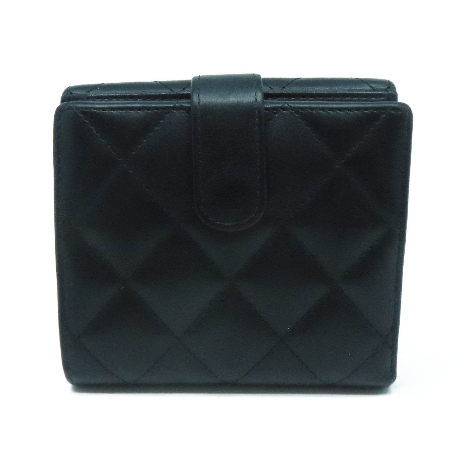 CHANEL 菱格牛皮皮革Cambon Line Wallet銀扣錢包黑色