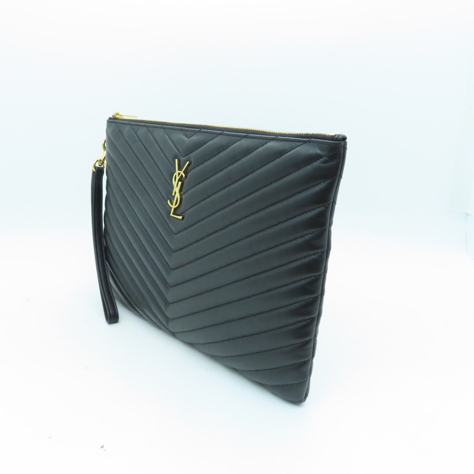 SAINT LAURENT 牛皮皮革Clutch Bag金扣手拿包黑色