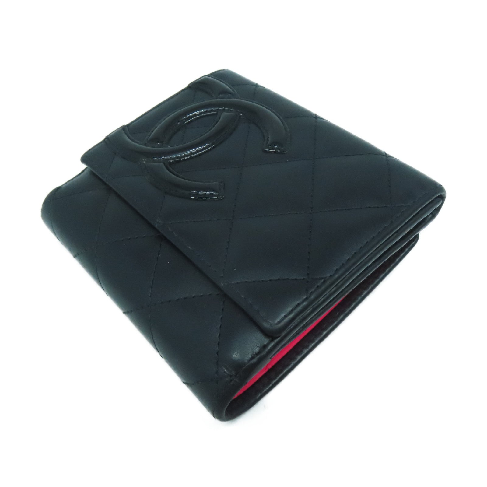 CHANEL 菱格牛皮皮革Cambon Line Wallet銀扣錢包黑色