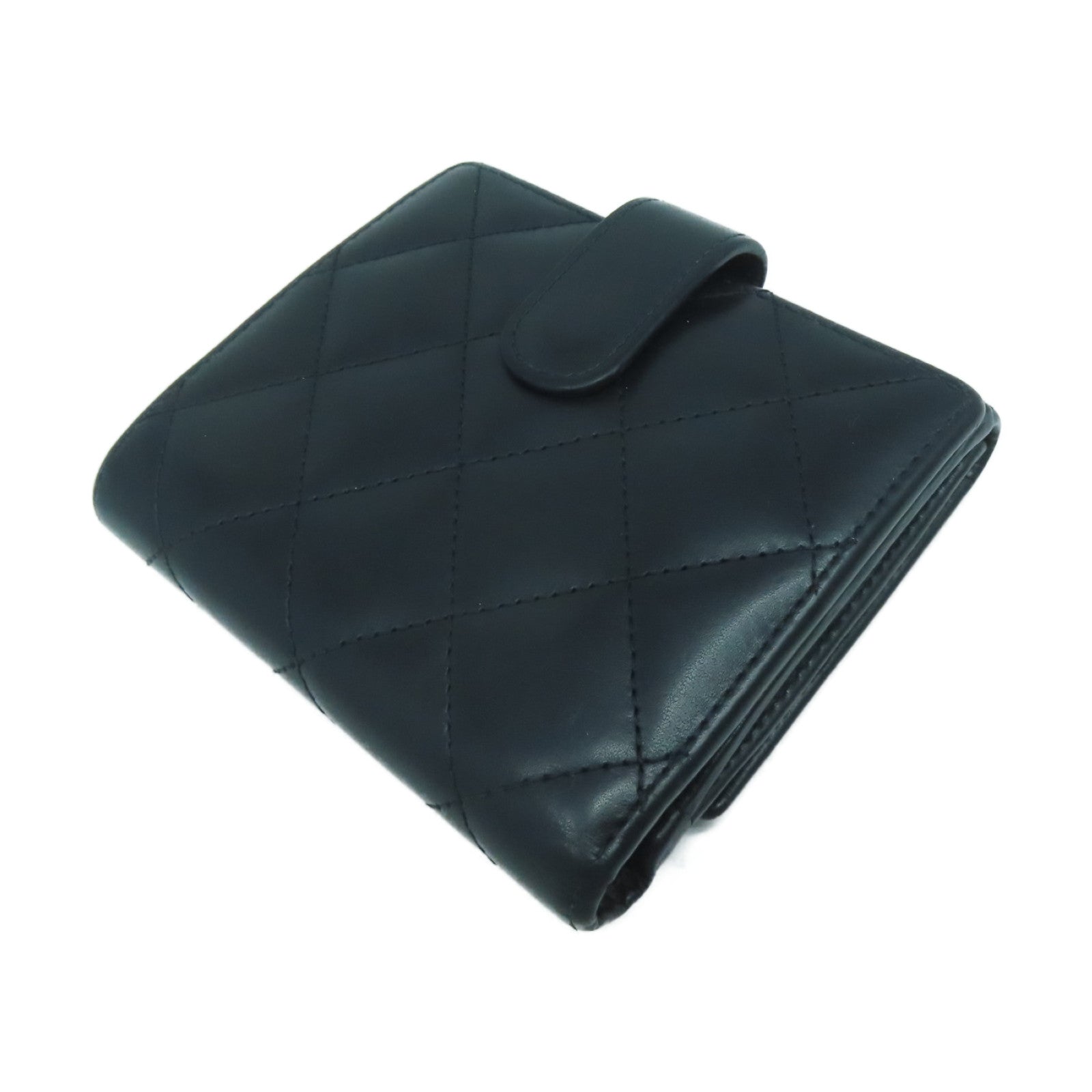 CHANEL 菱格牛皮皮革Cambon Line Wallet銀扣錢包黑色