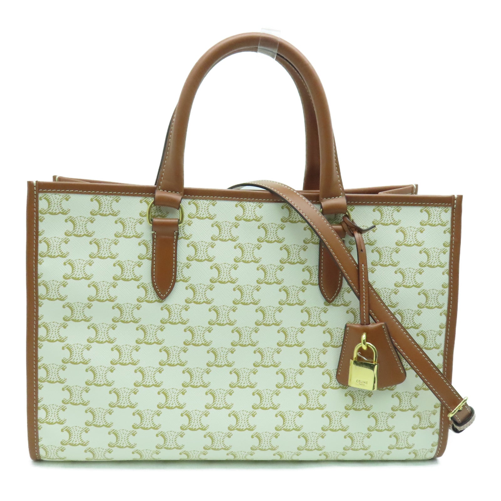 CELINE 塗層帆布Cabas手挽袋金扣白色