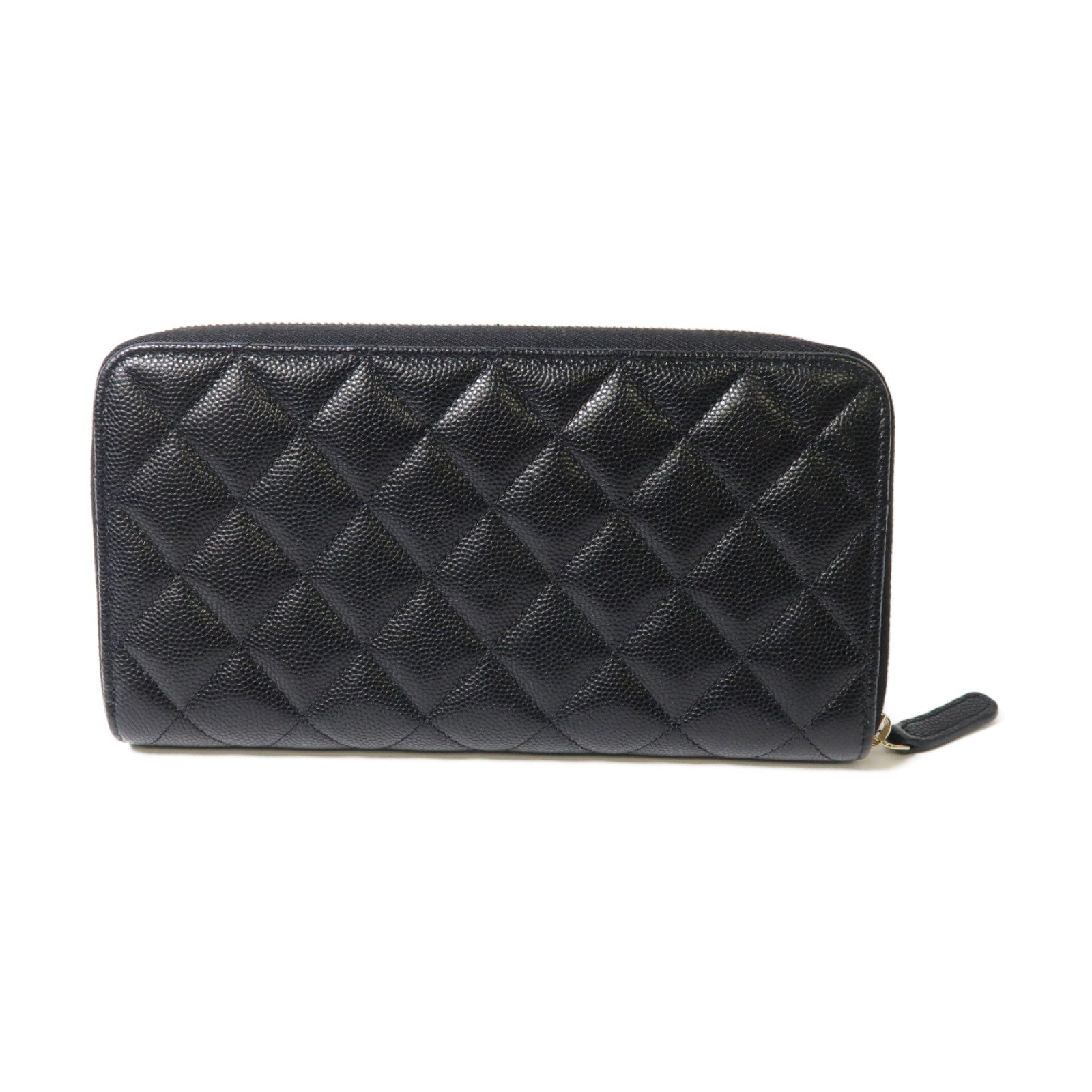 CHANEL 菱格Caviar皮革Zipper Long Wallet金扣/銀扣長錢包黑色