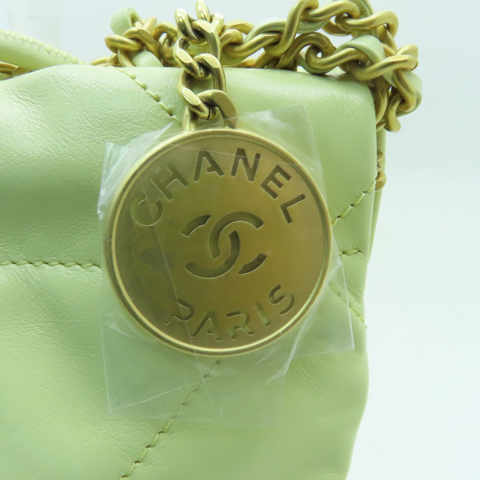 CHANEL 菱格羊皮皮革Chanel 22 Mini金扣鏈帶手挽肩背兩用袋黃色