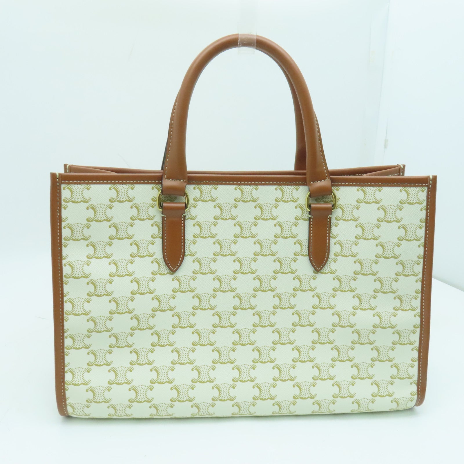 CELINE 塗層帆布Cabas手挽袋金扣白色