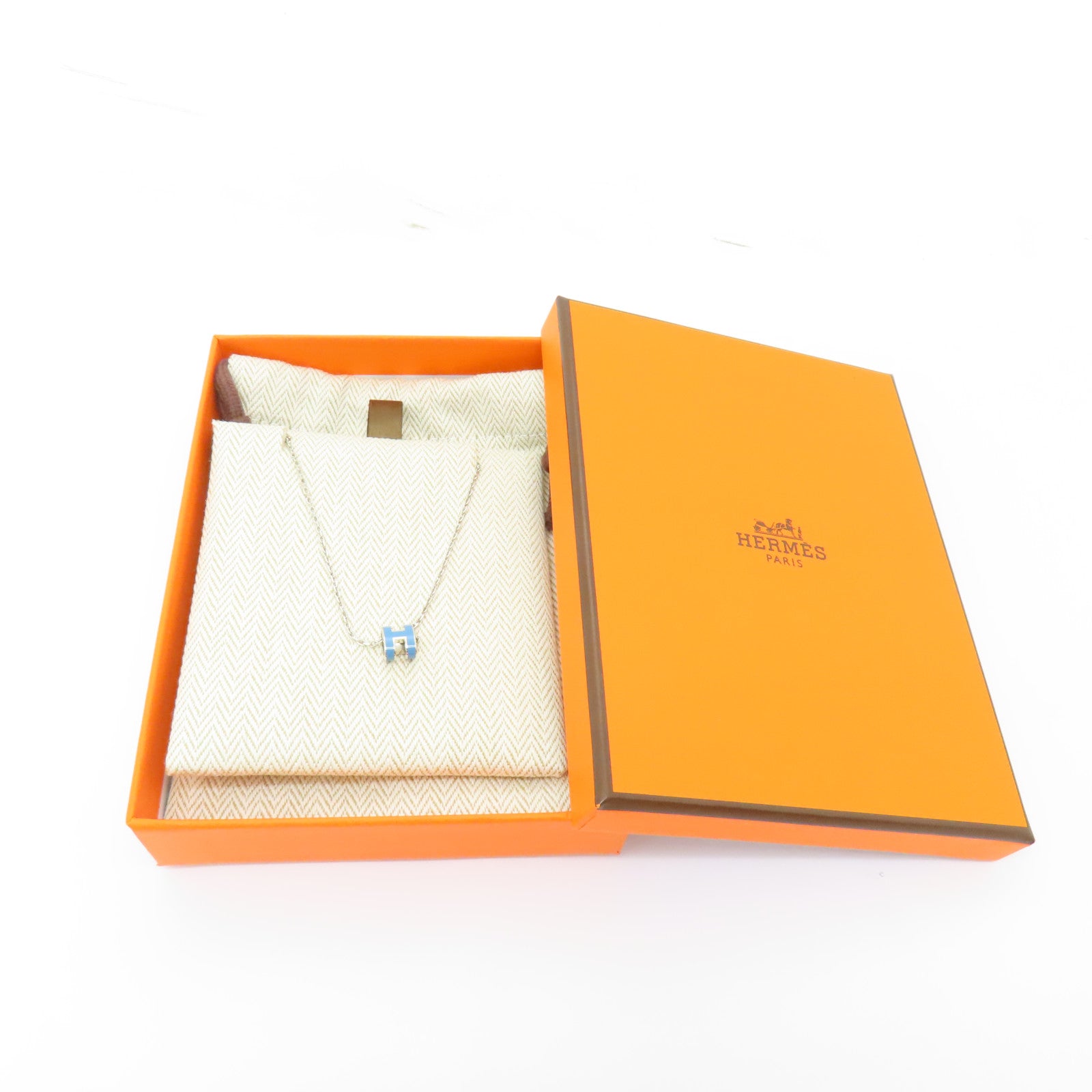 HERMES 金屬Mini Pop H Necklace項鍊藍色/銀色