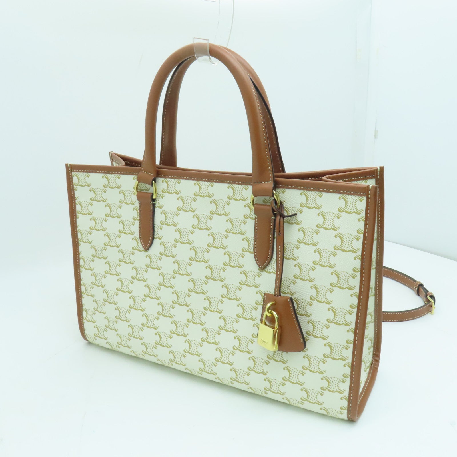 CELINE 塗層帆布Cabas手挽袋金扣白色