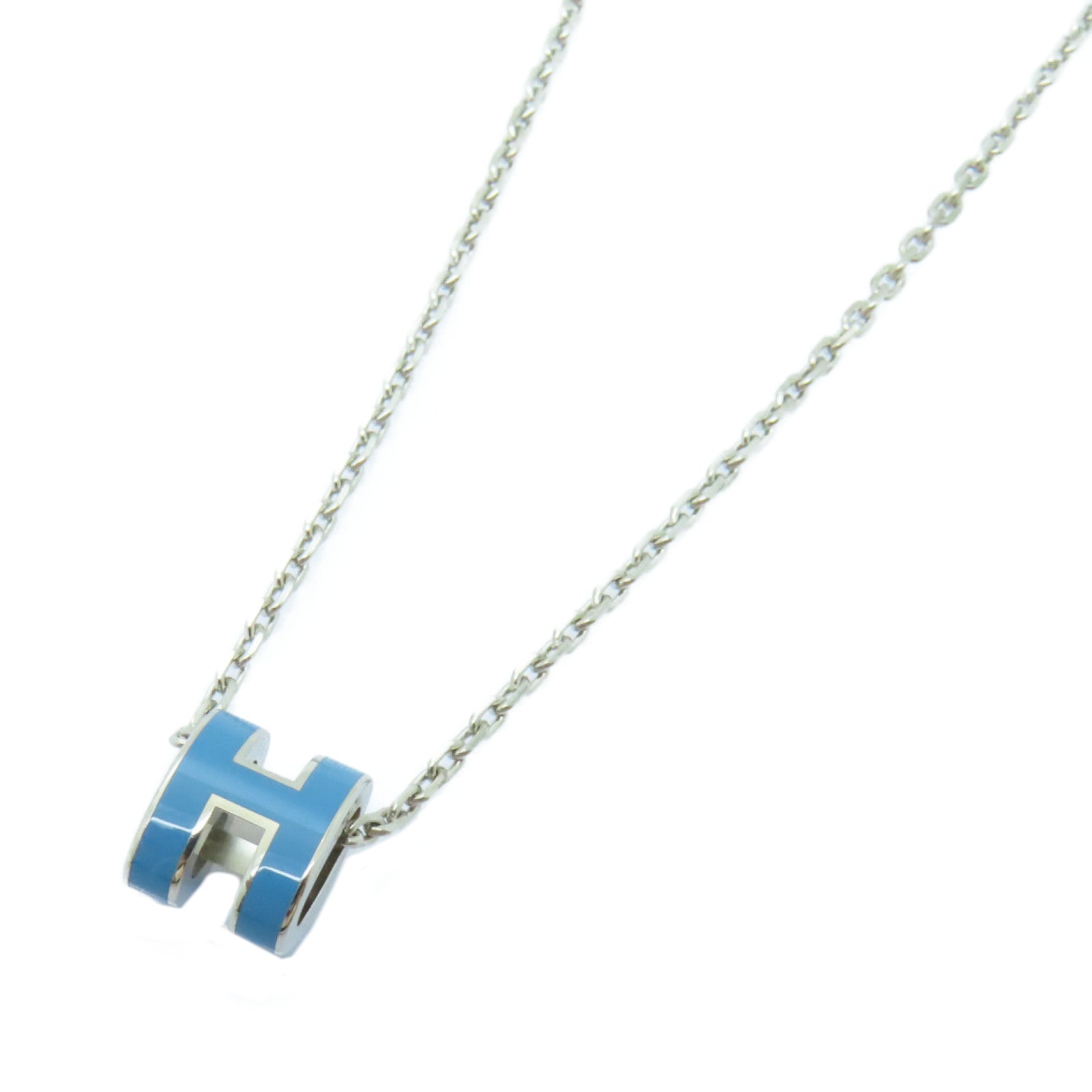 HERMES 金屬Mini Pop H Necklace項鍊藍色/銀色