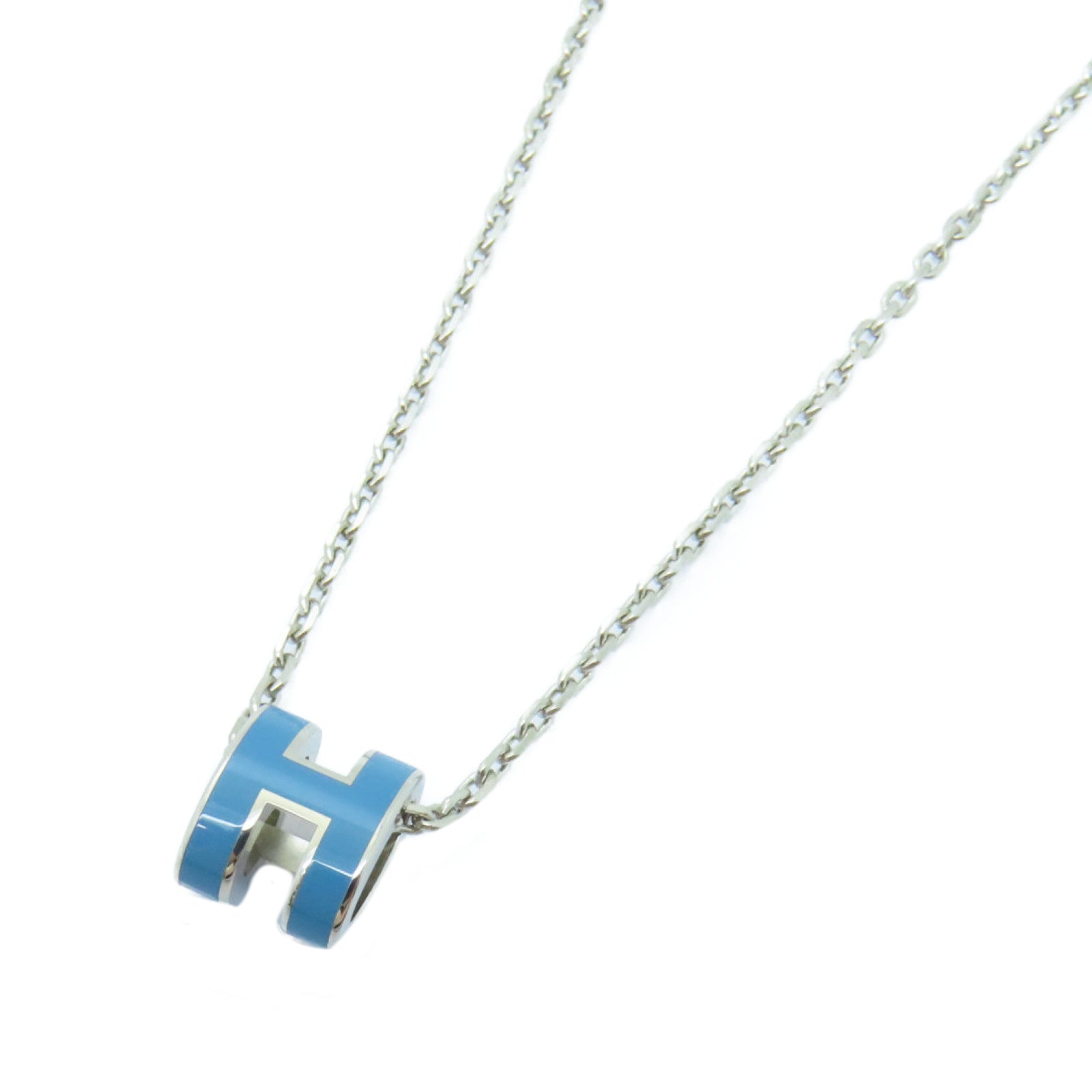 HERMES 金屬Mini Pop H Necklace項鍊藍色/銀色
