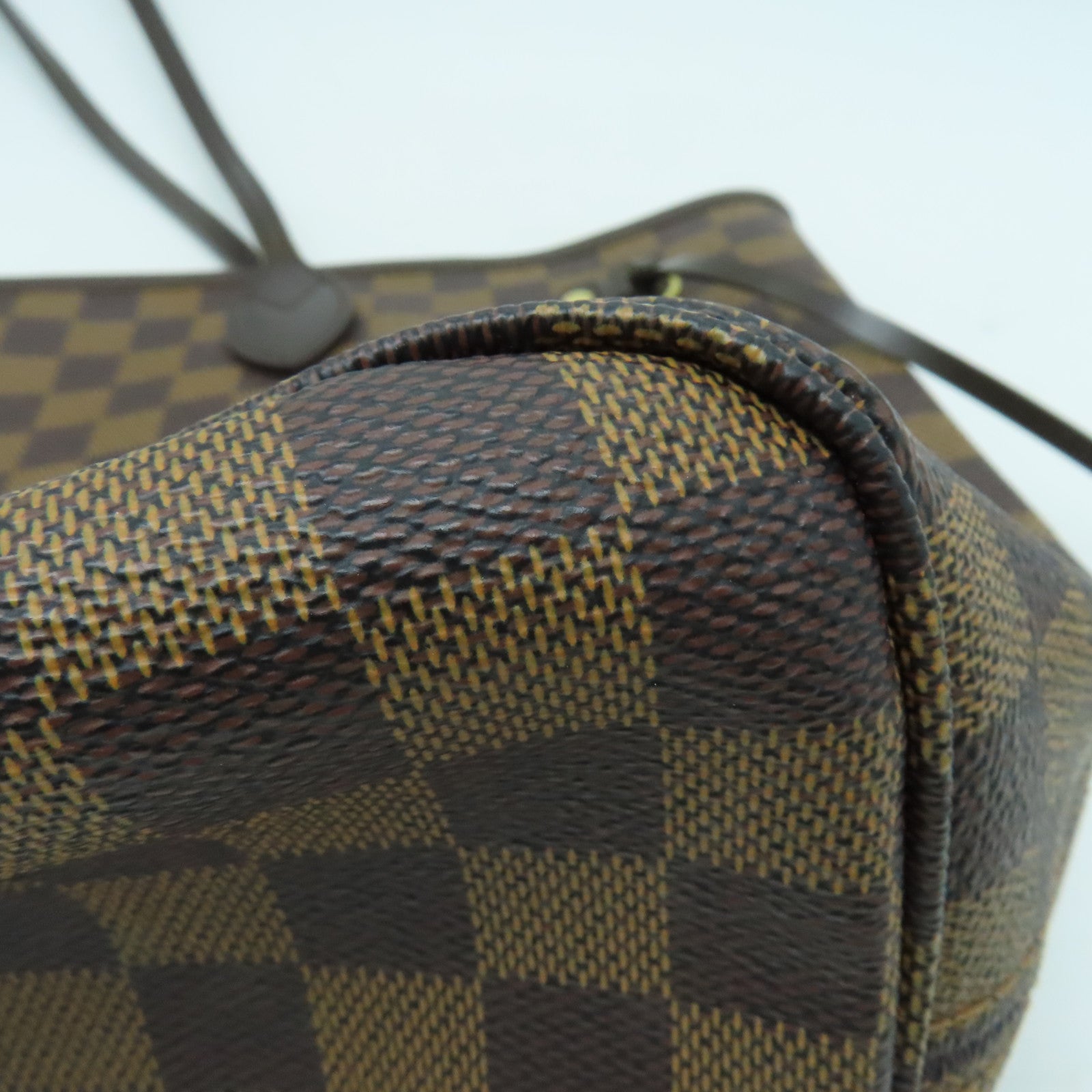 LOUIS VUITTON Damier Neverfull MM手挽袋金扣啡色