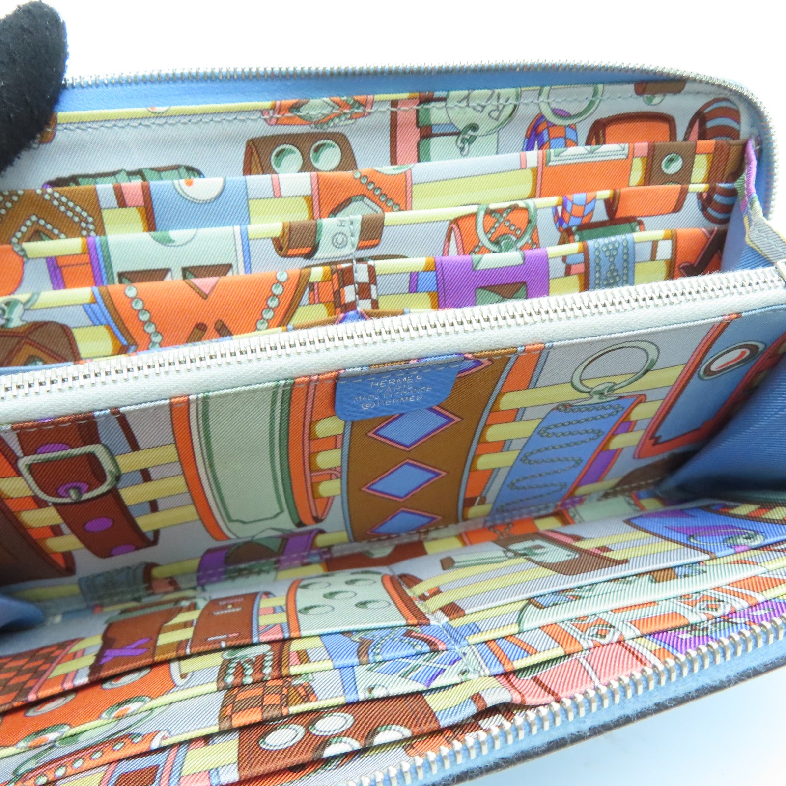 HERMES 【激减优惠】Epsom皮革Long Wallet银扣长钱包蓝色