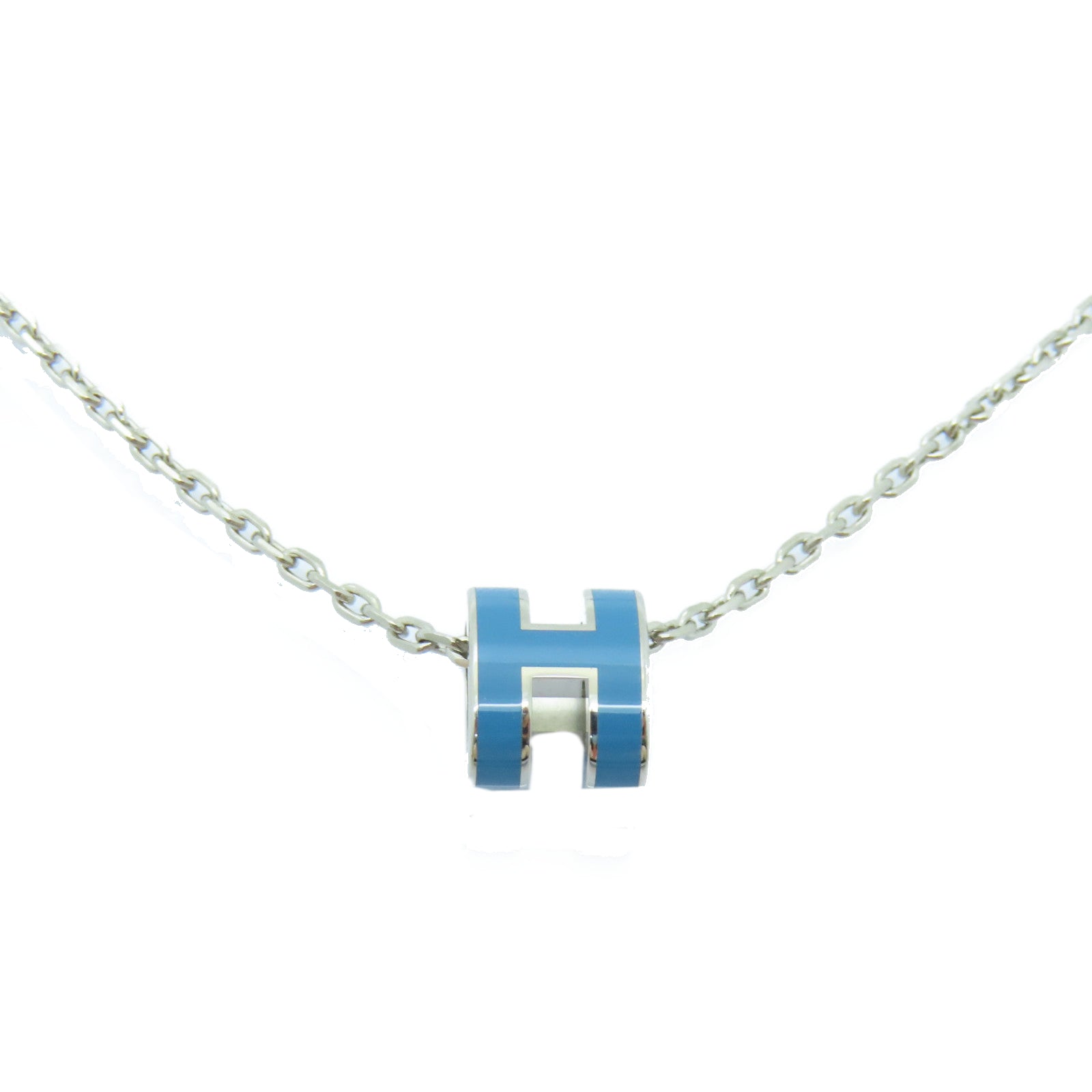 HERMES 金屬Mini Pop H Necklace項鍊藍色/銀色