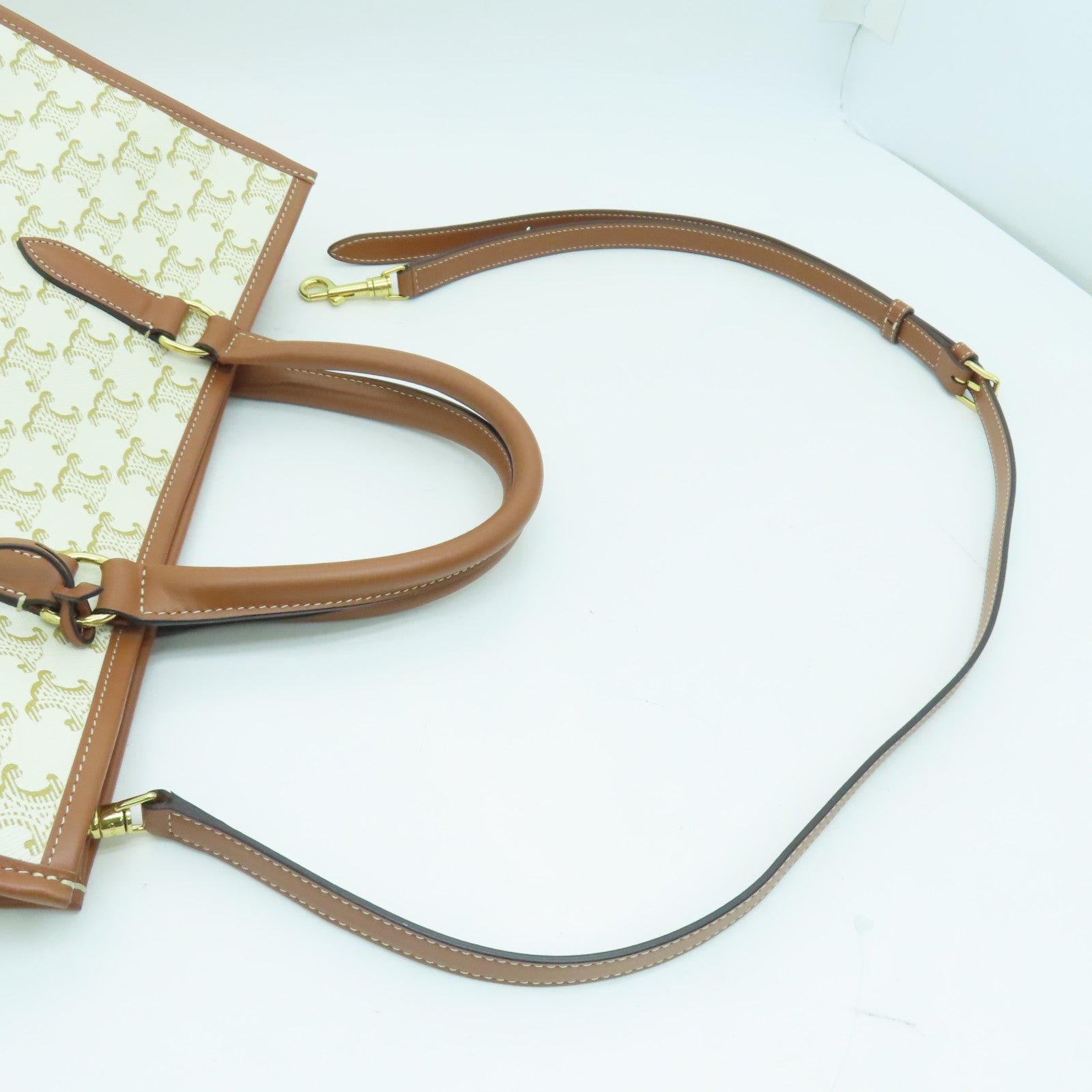 CELINE 塗層帆布Cabas手挽袋金扣白色
