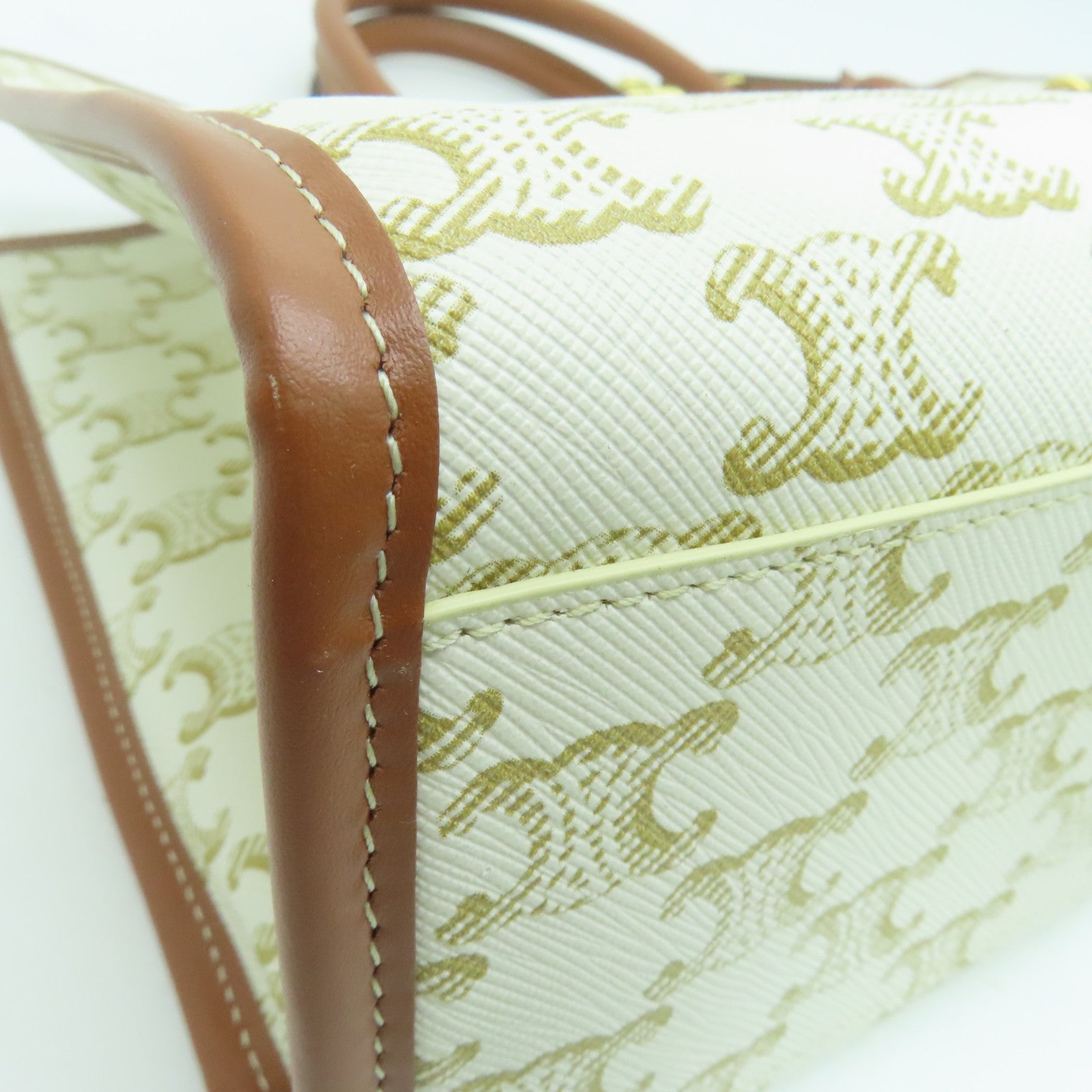 CELINE 塗層帆布Cabas手挽袋金扣白色