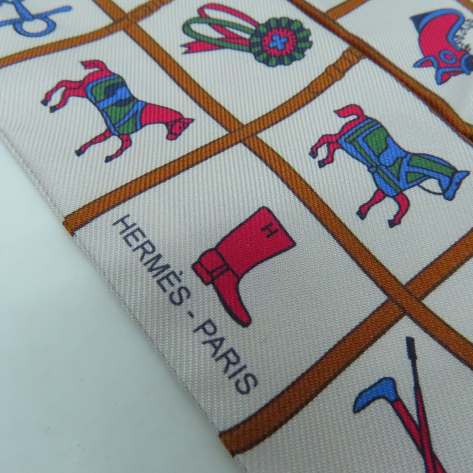 HERMES 絲質Twilly絲巾灰色/粉紅色