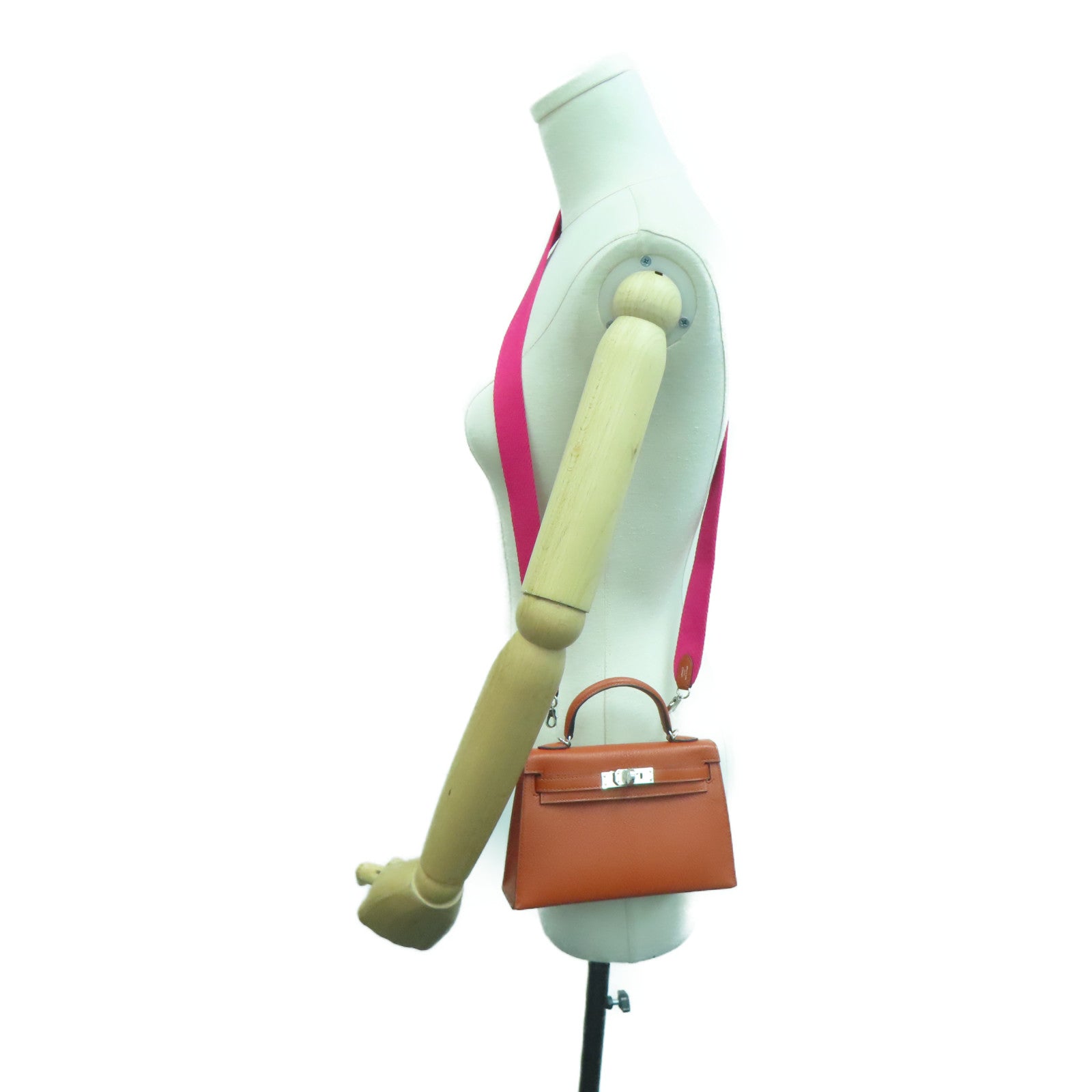HERMES Chevre皮革Mini Kelly II銀扣肩背袋Potiron橙色