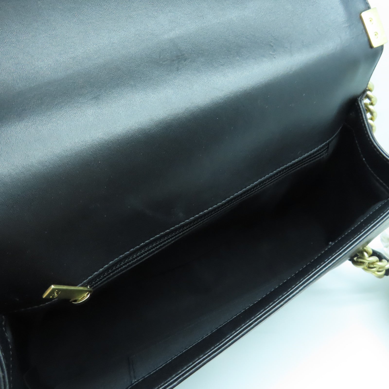 CHANEL rhombic sheepskin leather Boy gold buckle shoulder bag black