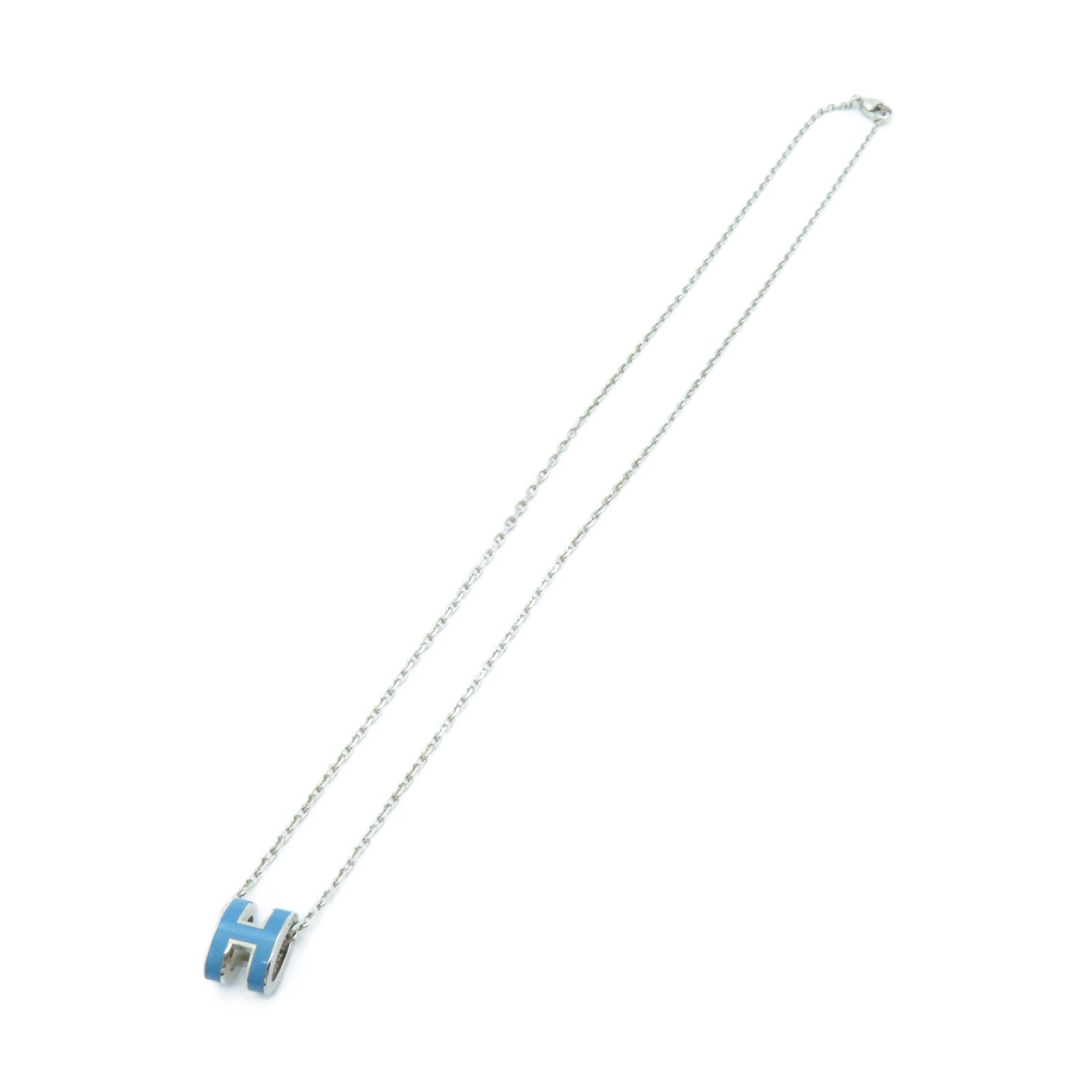 HERMES 金屬Mini Pop H Necklace項鍊藍色/銀色