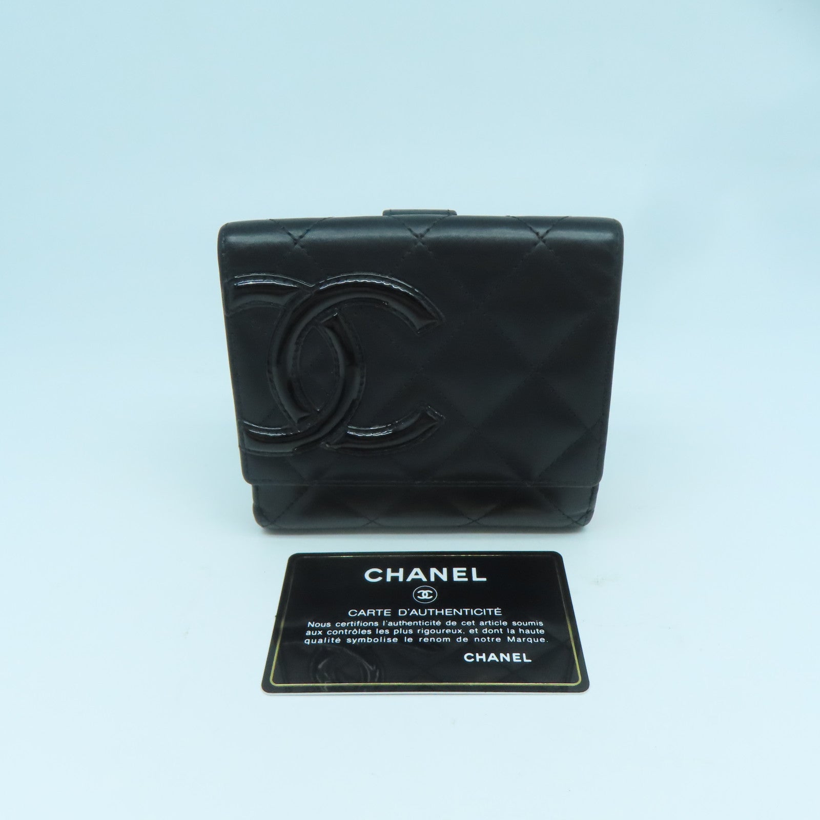 CHANEL 菱格牛皮皮革Cambon Line Wallet銀扣錢包黑色