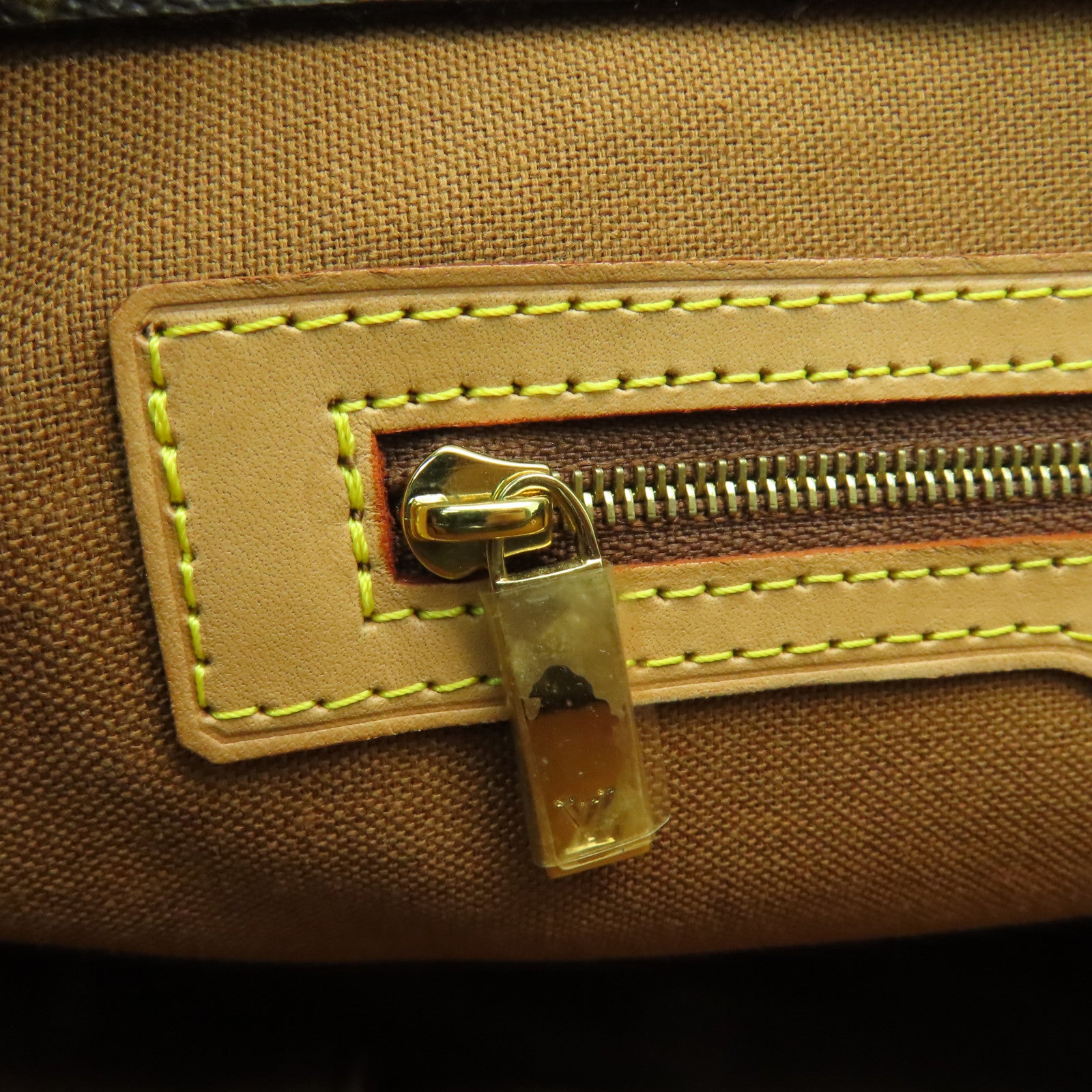 LOUIS VUITTON Monogram Cabas Piano金扣手挽袋棕色