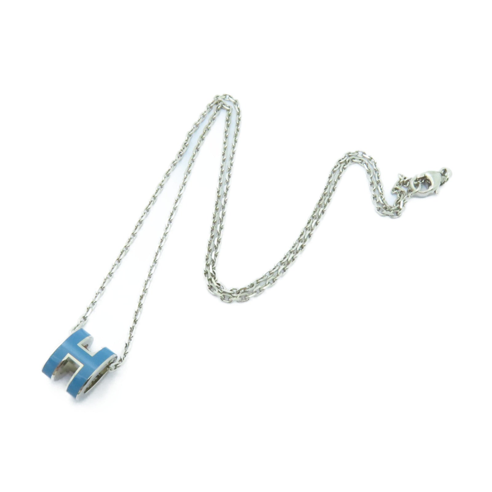 HERMES 金屬Mini Pop H Necklace項鍊藍色/銀色