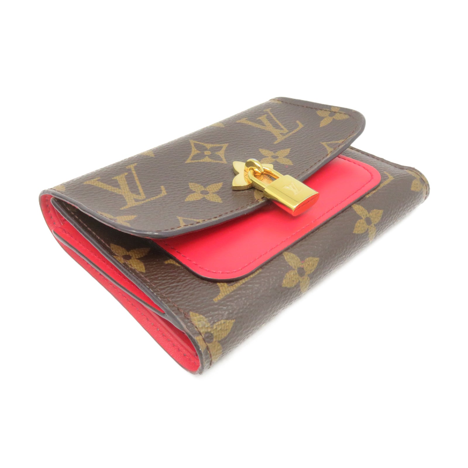 LOUIS VUITTON Monogram Flower Short Wallet金扣短錢包啡色/紅色