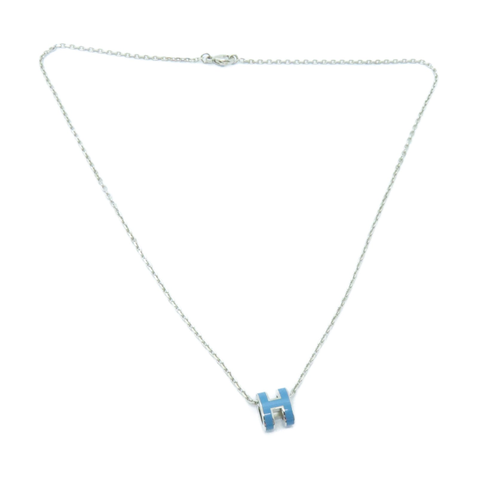 HERMES 金屬Mini Pop H Necklace項鍊藍色/銀色