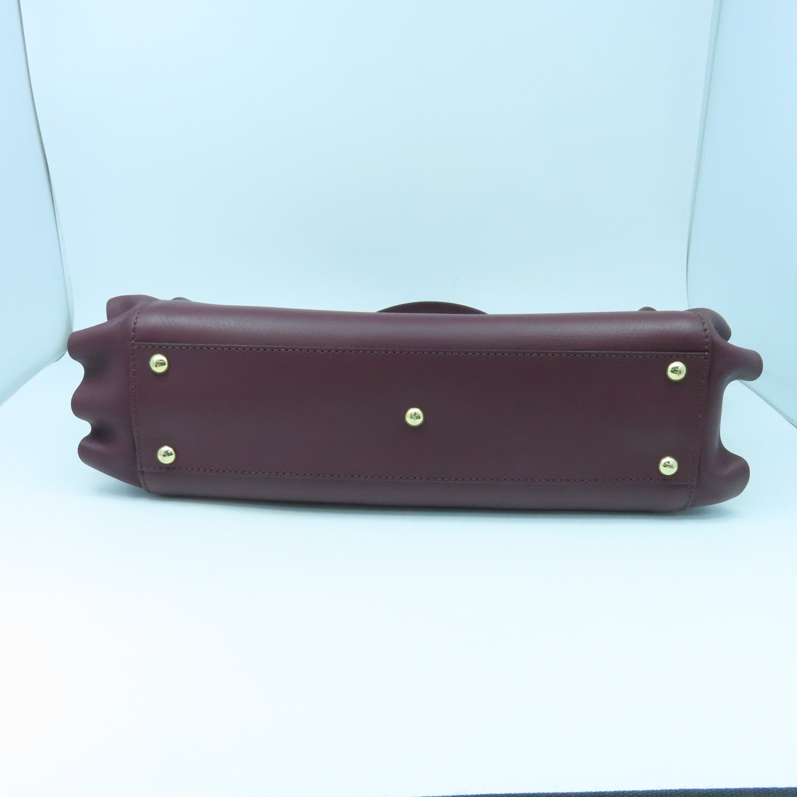 FENDI Cowhide Leather Peekaboo Gold Buckle Handle Shoulder Bag Wine Red