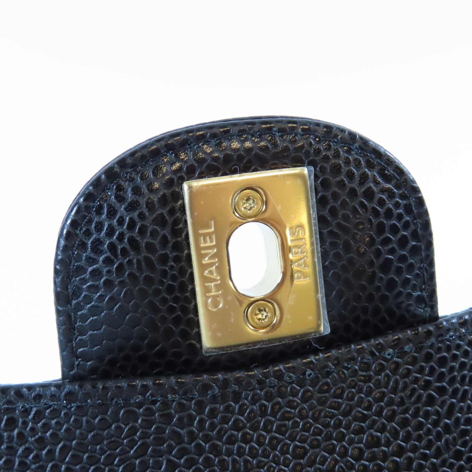 CHANEL 菱格Caviar皮革Classic 23cm金扣鏈帶肩背袋黑色