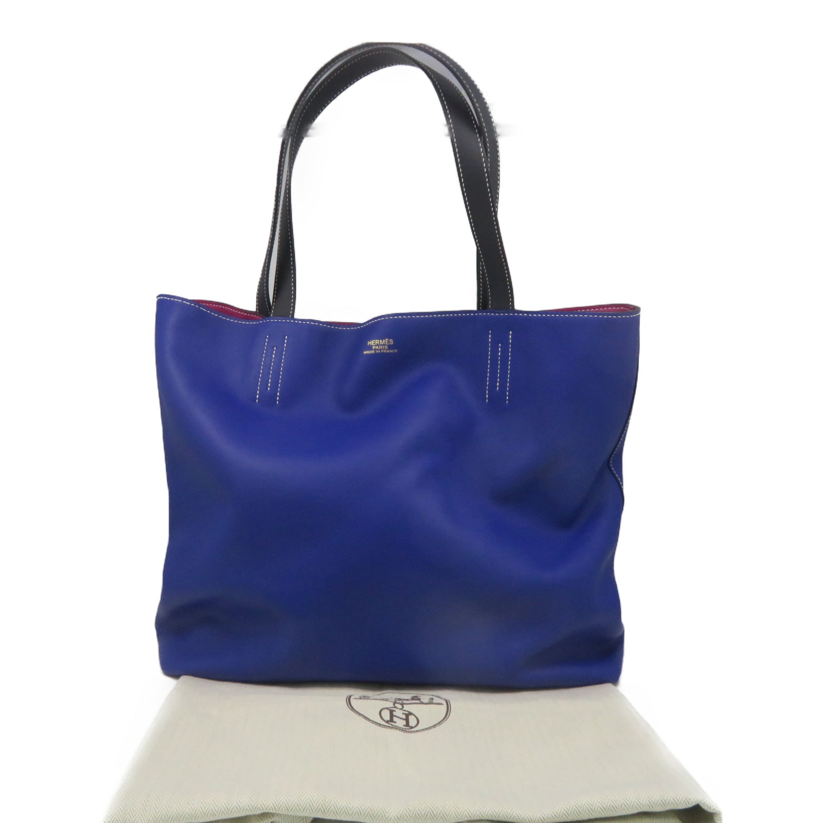HERMES [Sharp Discount] Swift Leather Double Sens 45 Shoulder Bag Lightning Blue/Magnolia Pink