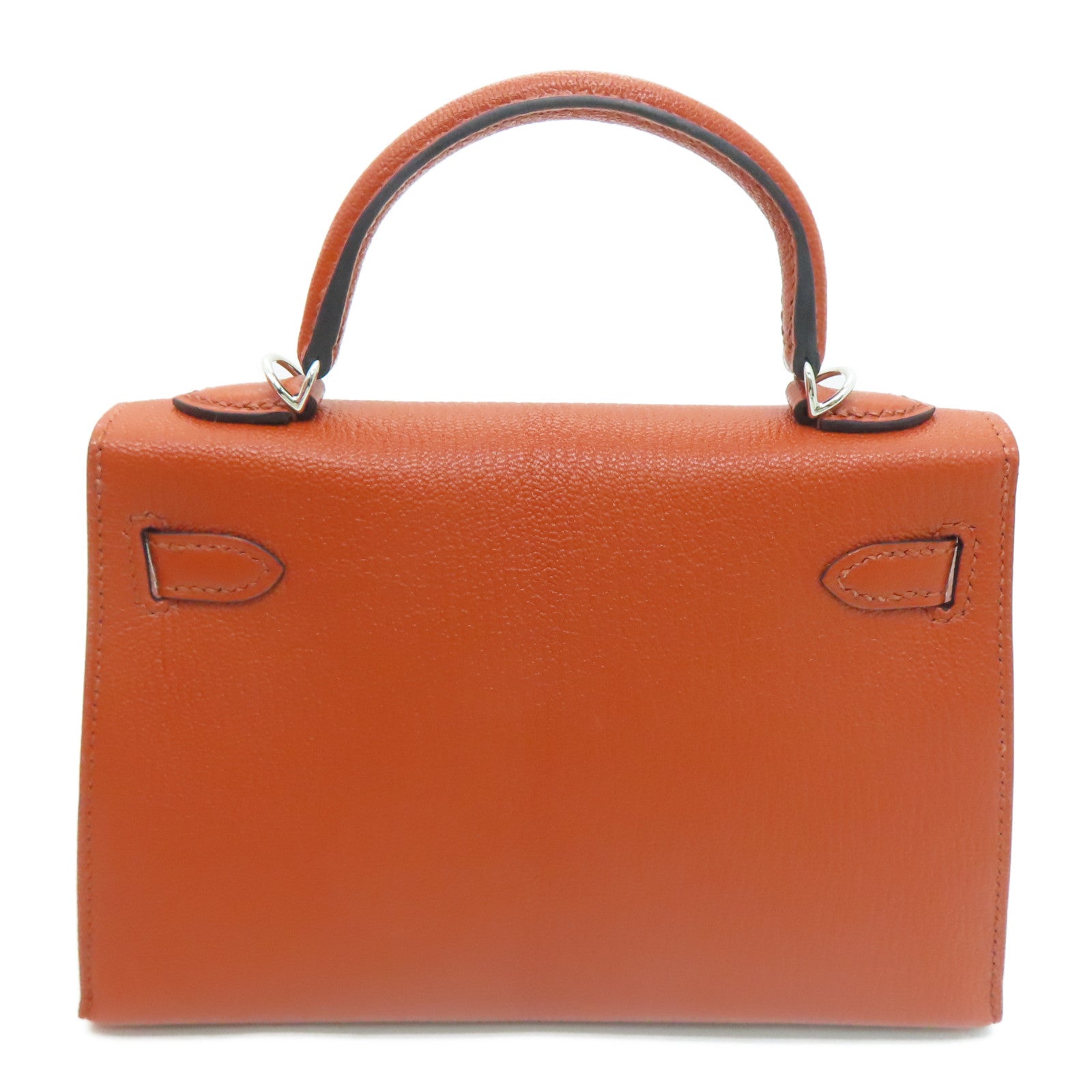 HERMES Chevre皮革Mini Kelly II銀扣肩背袋Potiron橙色