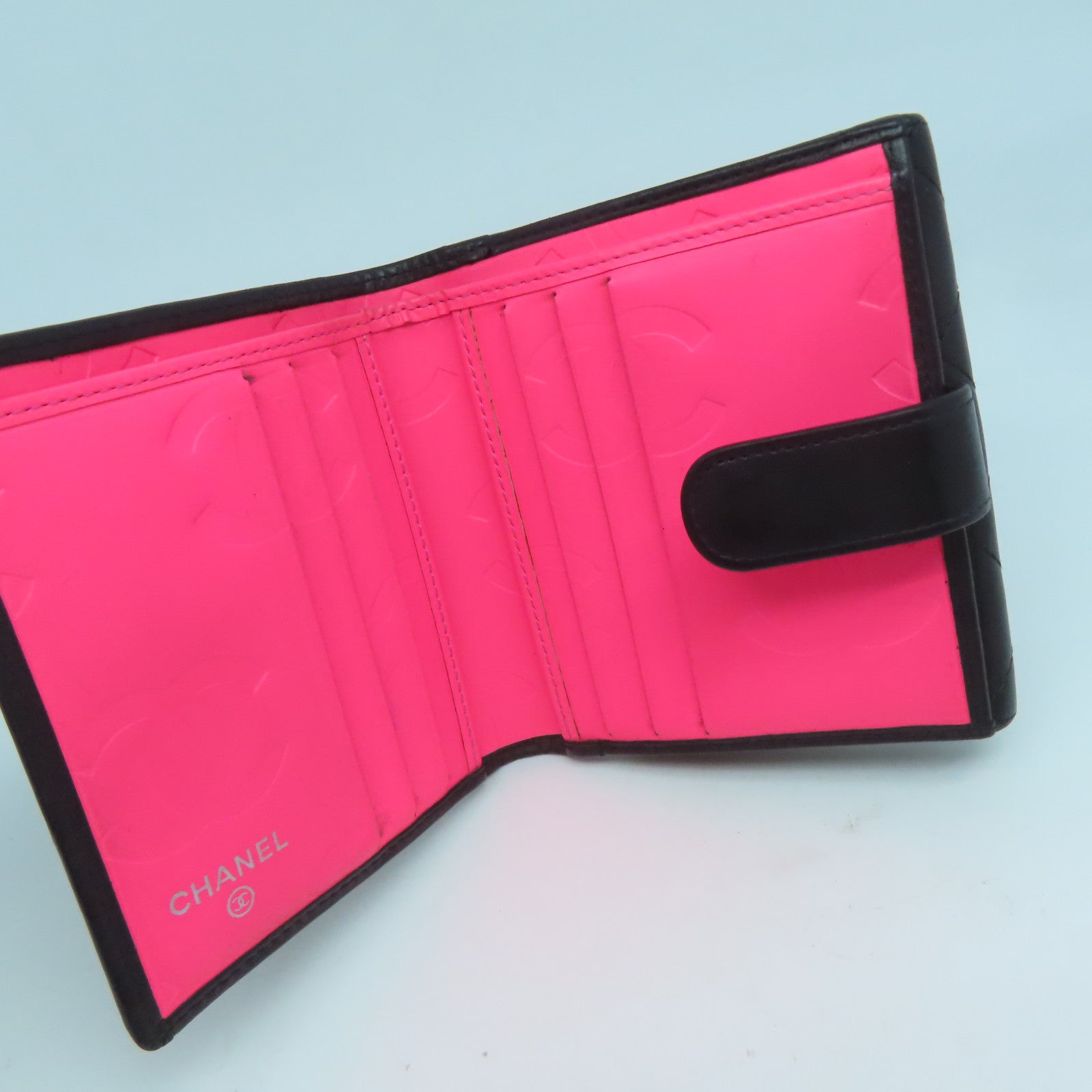 CHANEL 菱格牛皮皮革Cambon Line Wallet銀扣錢包黑色