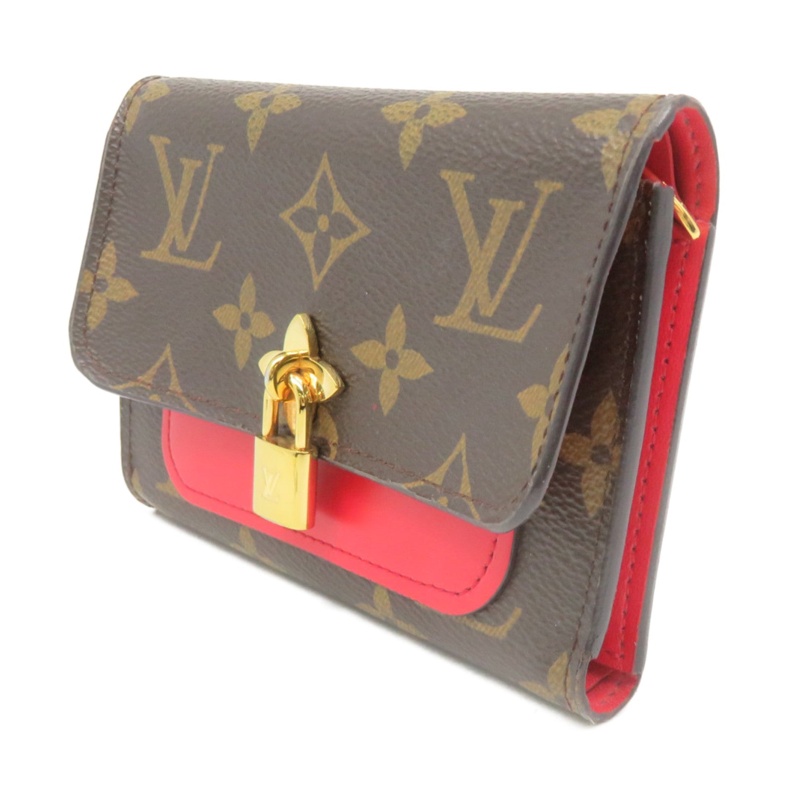 LOUIS VUITTON Monogram Flower Short Wallet金扣短錢包啡色/紅色