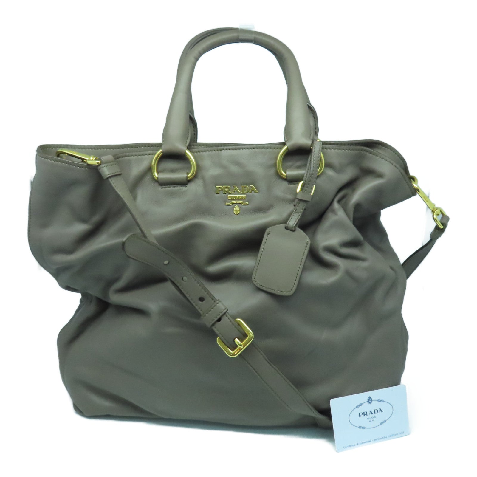 PRADA Cowhide Leather 2way Shoulder Bag Gold Buckle Handle Shoulder Bag Brown