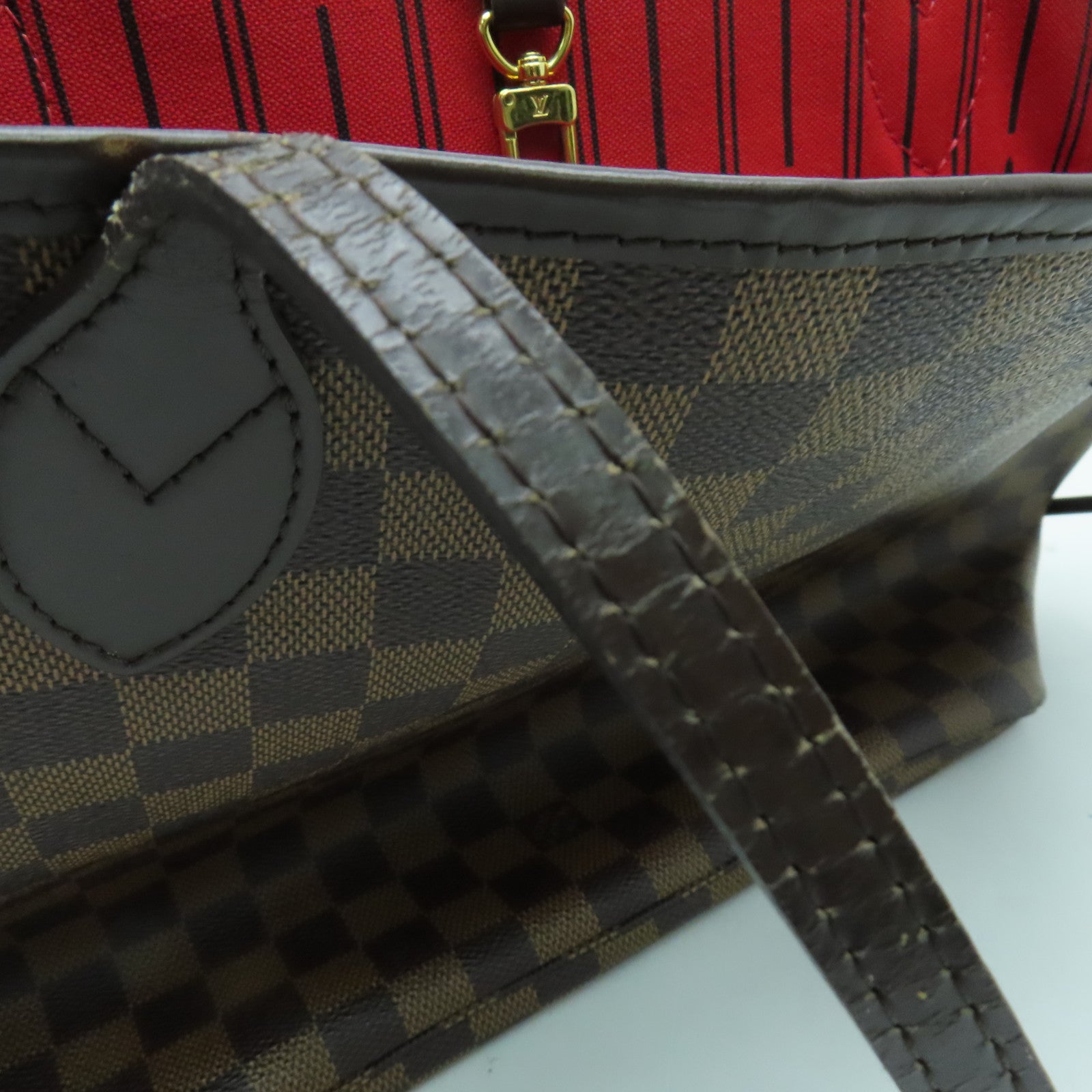 LOUIS VUITTON Damier Neverfull MM手挽袋金扣啡色