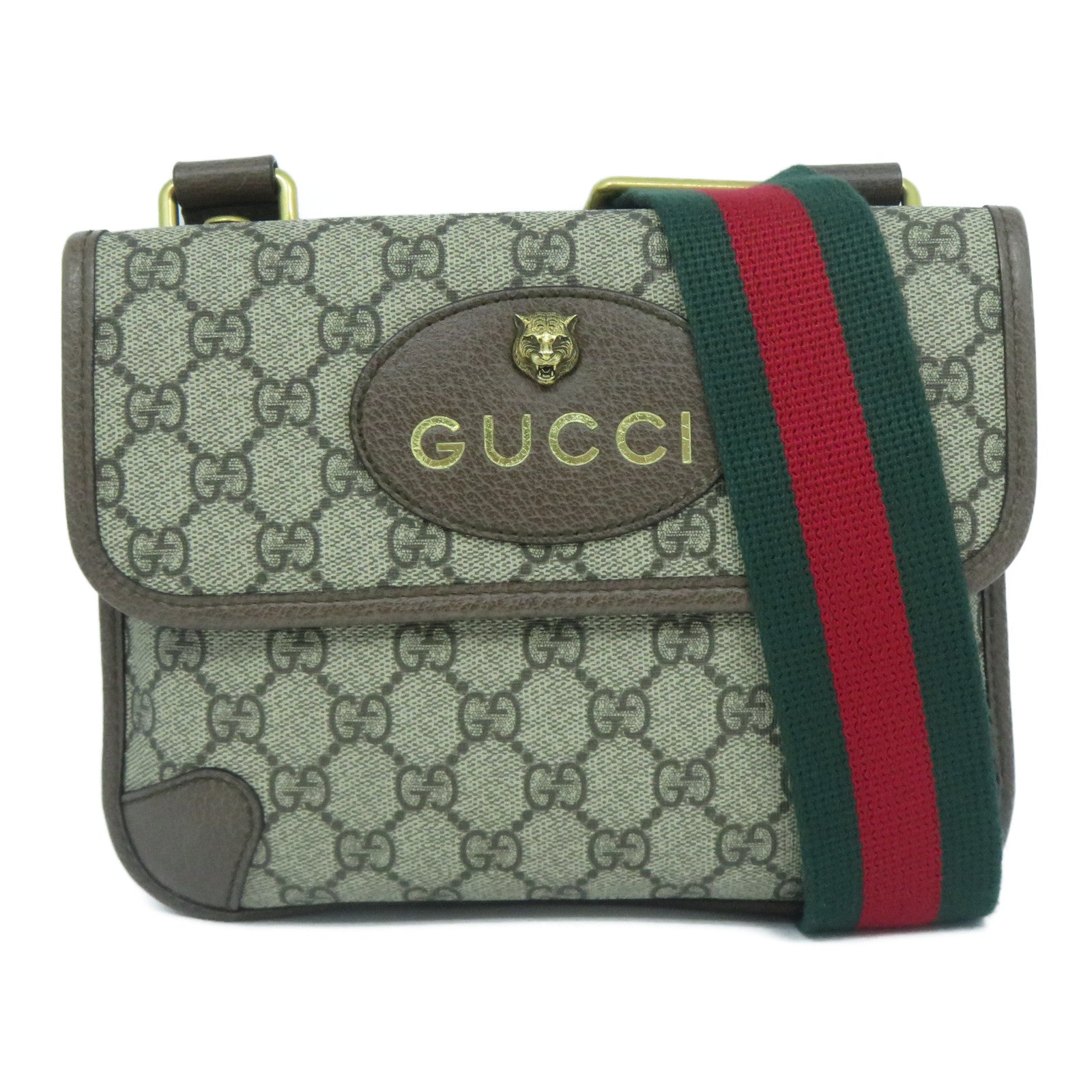 GUCCI 塗層帆布/皮革Neo Vintage Small Messenger Bag金扣肩背袋啡色