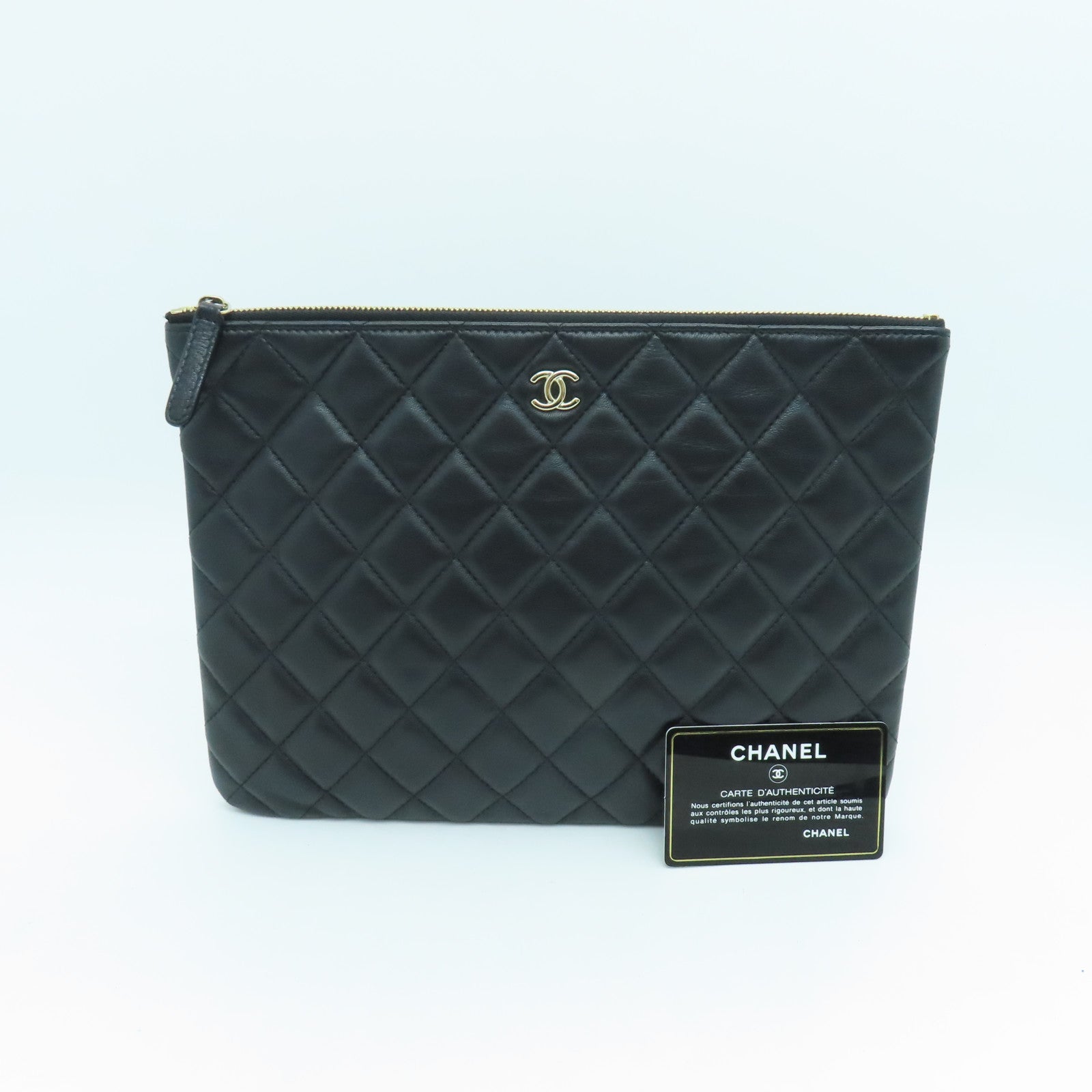 CHANEL rhombus sheepskin leather Clutch Bag gold buckle clutch bag black