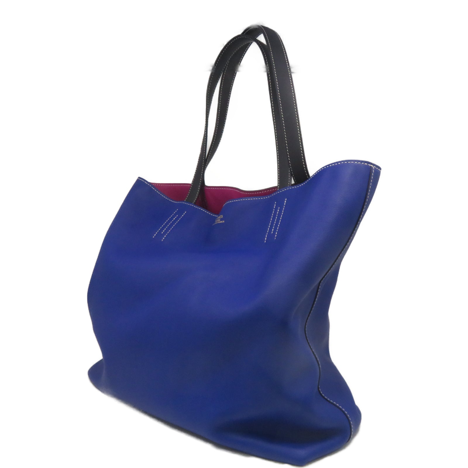 HERMES [Sharp Discount] Swift Leather Double Sens 45 Shoulder Bag Lightning Blue/Magnolia Pink