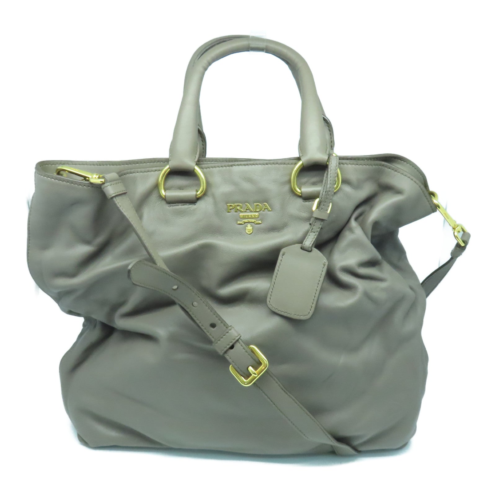 PRADA Cowhide Leather 2way Shoulder Bag Gold Buckle Handle Shoulder Bag Brown