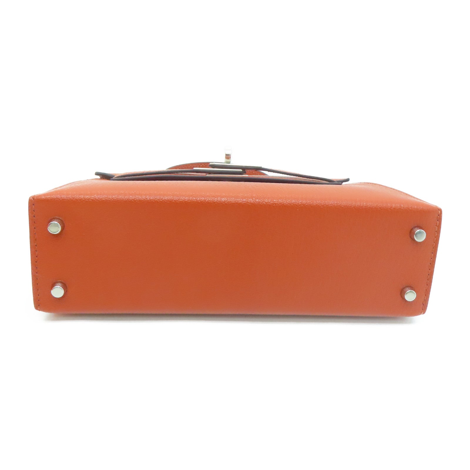 HERMES Chevre皮革Mini Kelly II銀扣肩背袋Potiron橙色